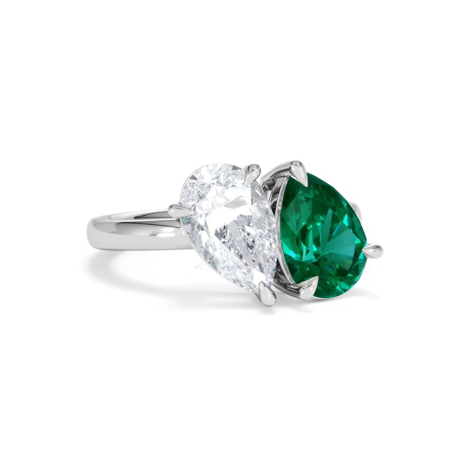 Toi Et Moi 1.50ct Pear Lab Diamond and 2.60ct Pear Lab Emerald Engagement Ring in Platinum - Image 13