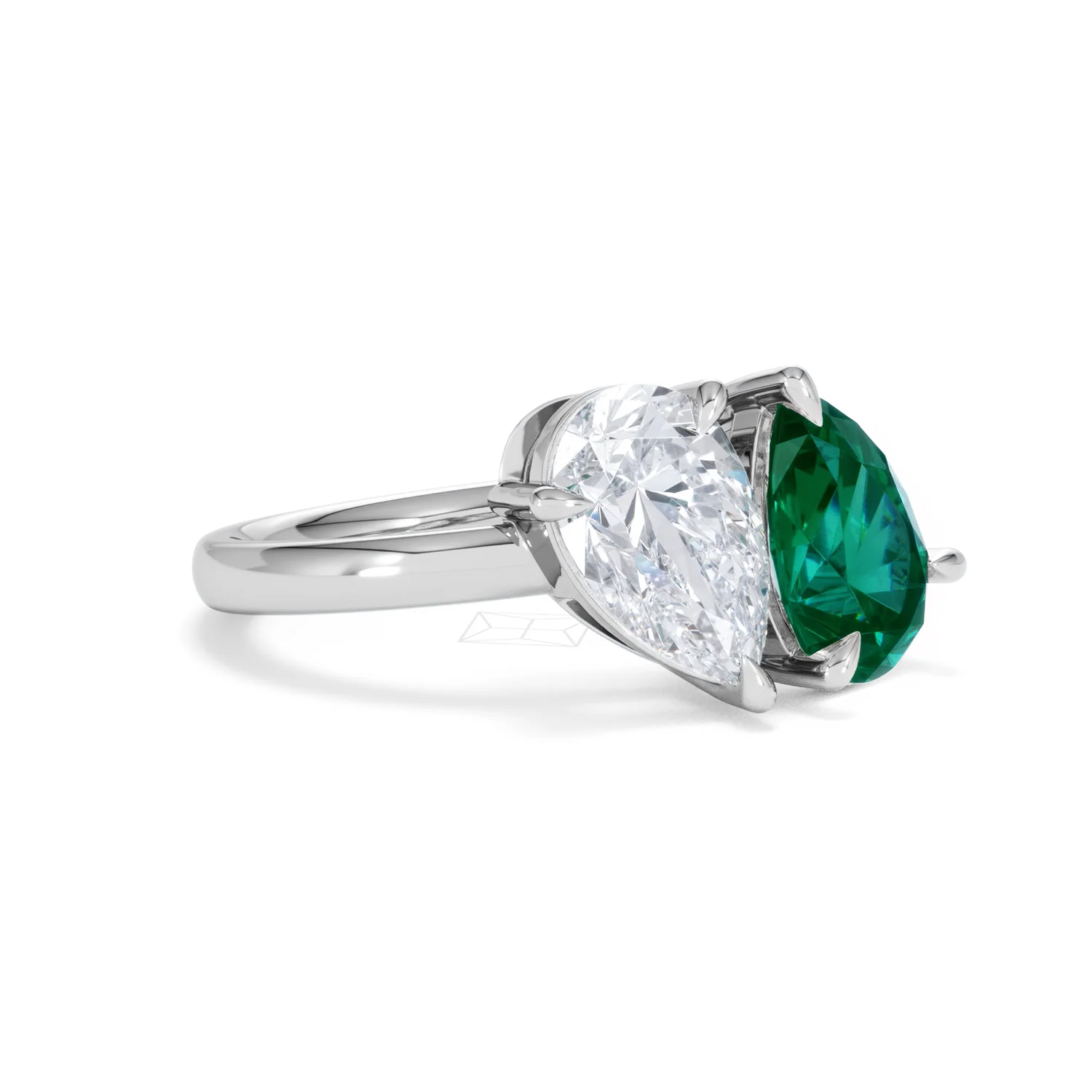 Toi Et Moi 1.50ct Pear Lab Diamond and 2.60ct Pear Lab Emerald Engagement Ring in Platinum - Image 17