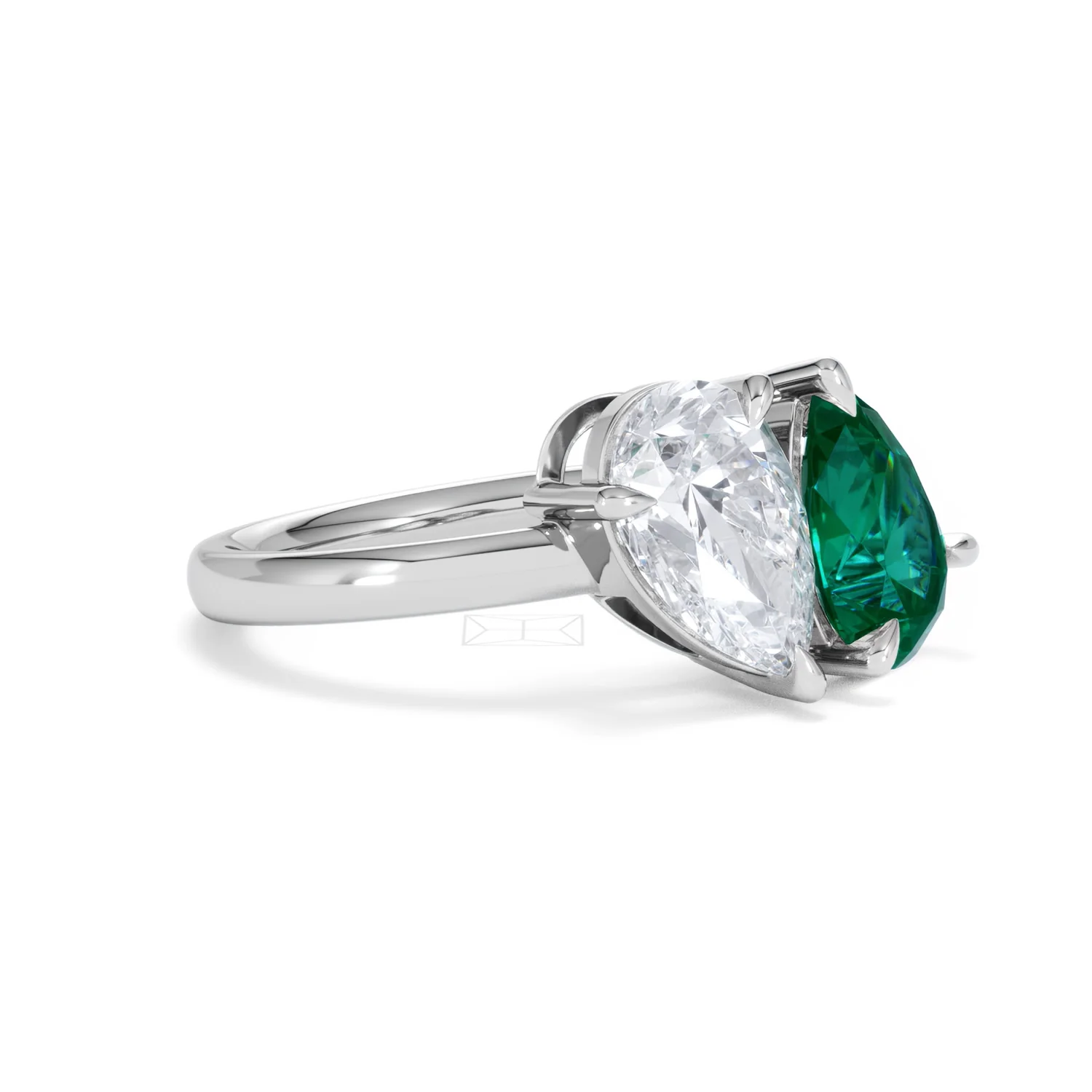 Toi Et Moi 1.50ct Pear Lab Diamond and 2.60ct Pear Lab Emerald Engagement Ring in Platinum - Image 19