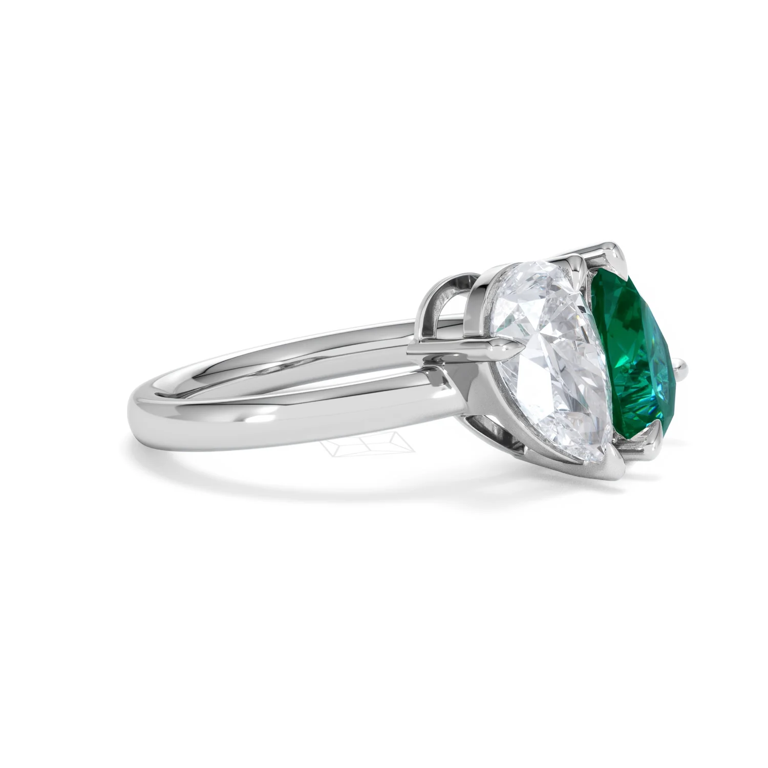Toi Et Moi 1.50ct Pear Lab Diamond and 2.60ct Pear Lab Emerald Engagement Ring in Platinum - Image 22