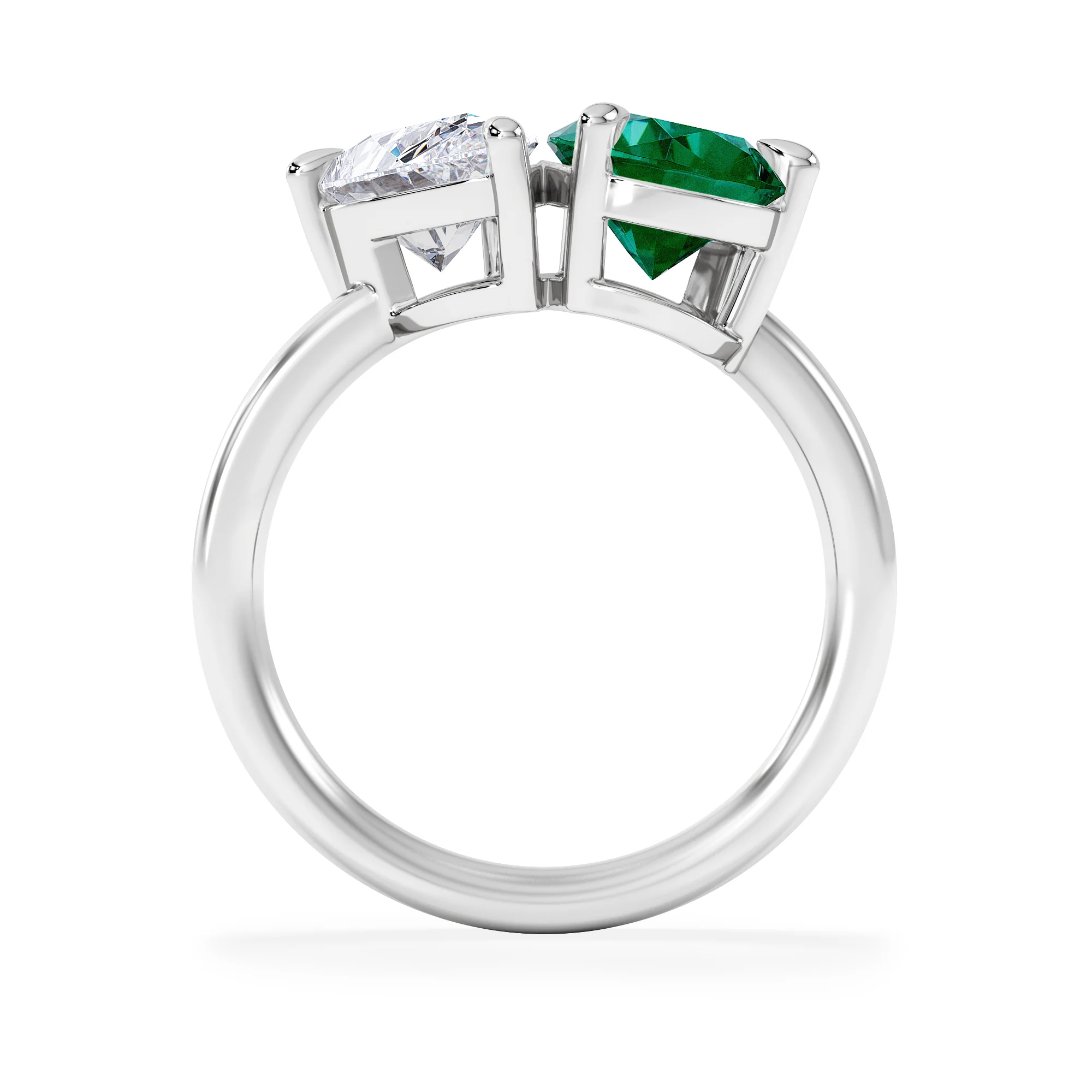 Toi Et Moi 1.50ct Pear Lab Diamond and 2.60ct Pear Lab Emerald Engagement Ring in Platinum - Image 3