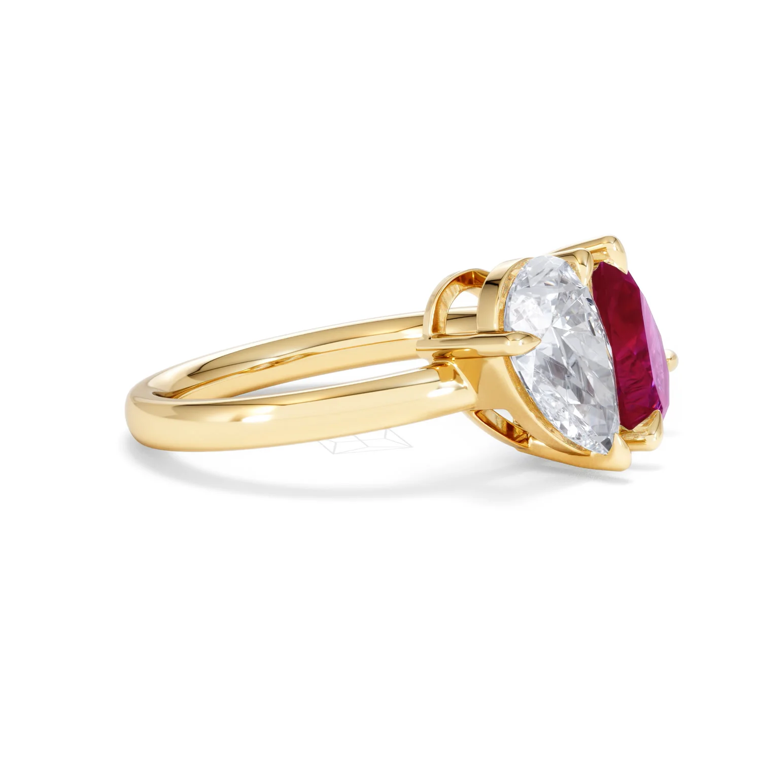 Toi Et Moi 1.50ct Pear Lab Diamond and 2.60ct Pear Lab Ruby Engagement Ring in 18K Yellow Gold - Image 23
