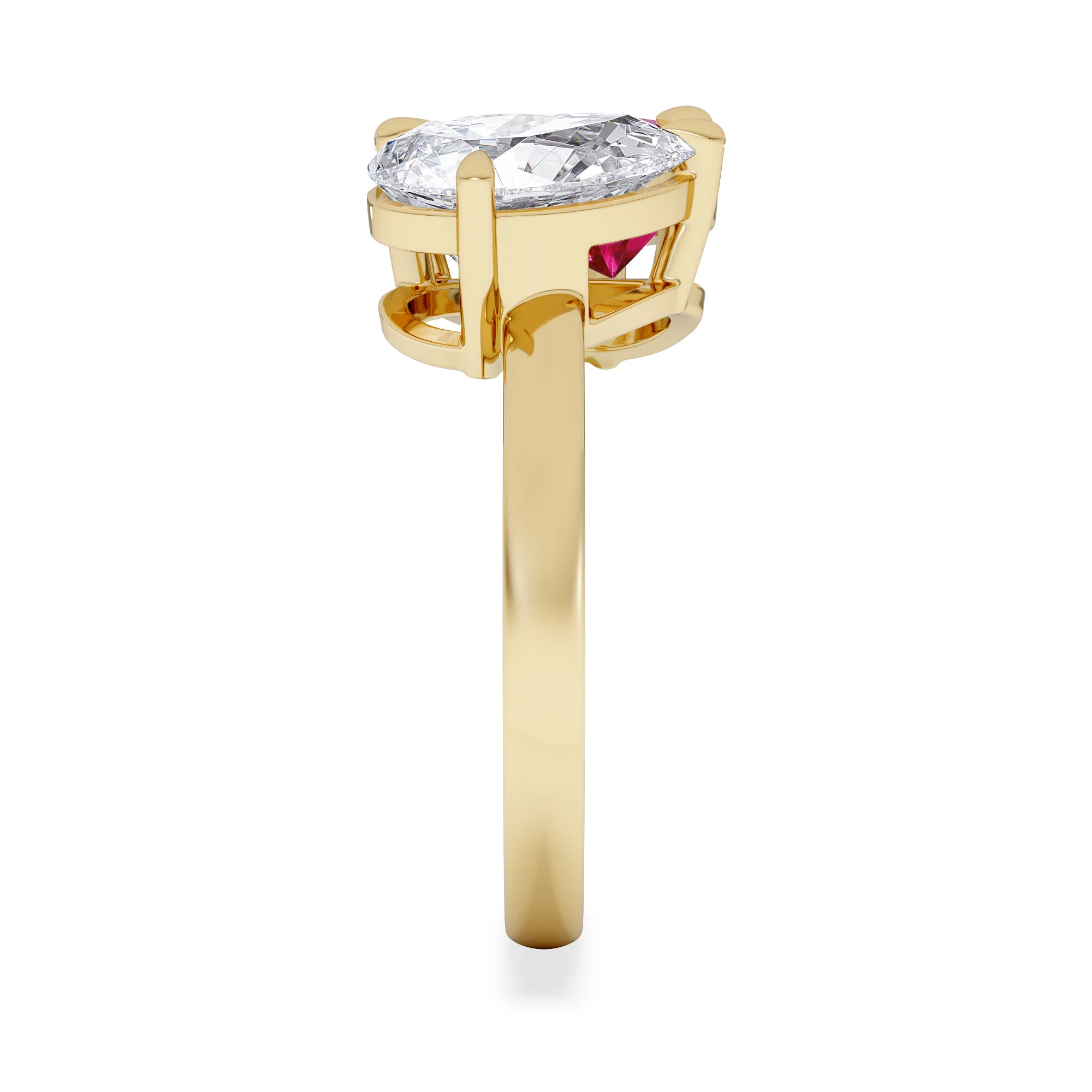 Toi Et Moi 1.50ct Pear Lab Diamond and 2.60ct Pear Lab Ruby Engagement Ring in 18K Yellow Gold - Image 5