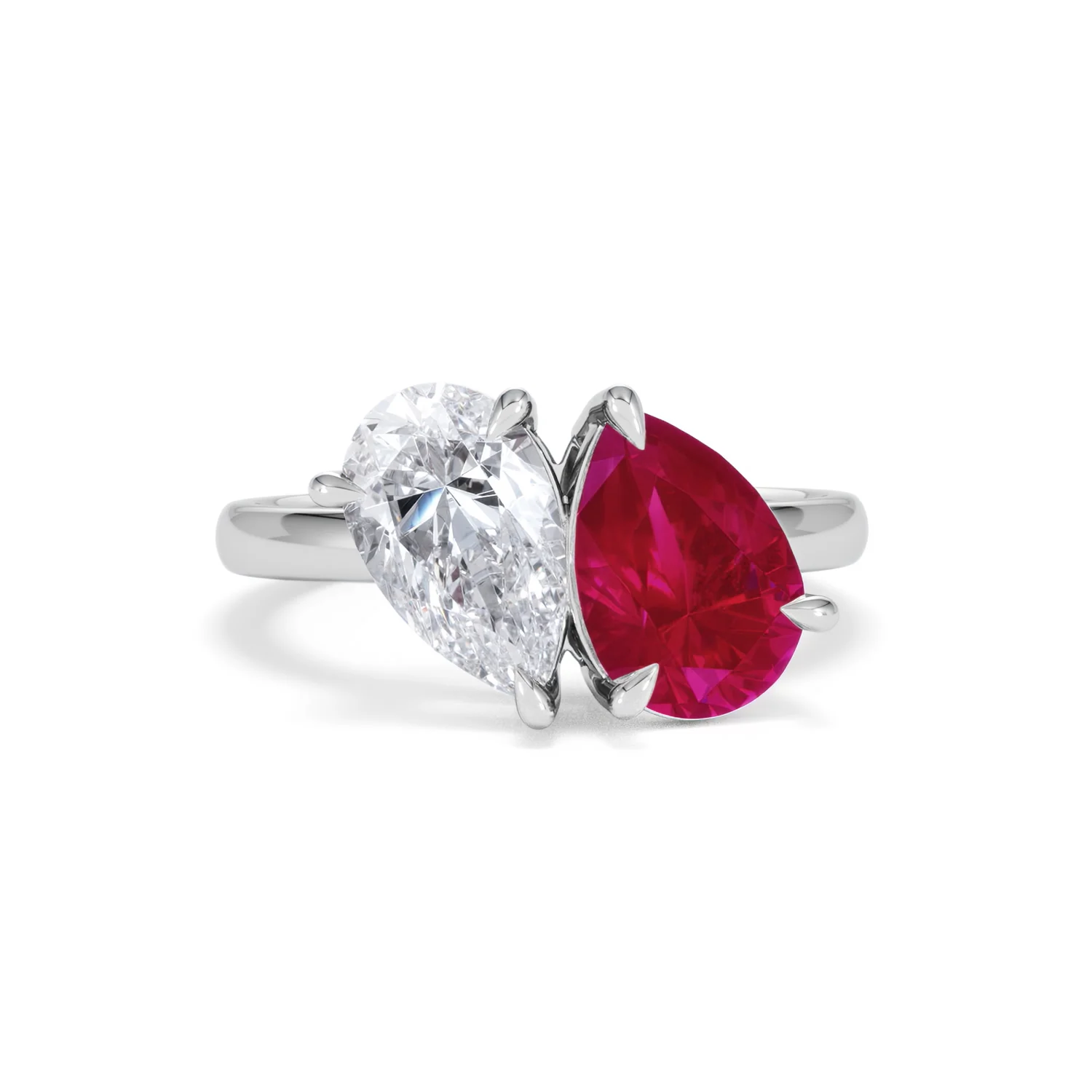 Toi Et Moi 1.50ct Pear Lab Diamond and 2.60ct Pear Lab Ruby Engagement Ring in Platinum - Image 10