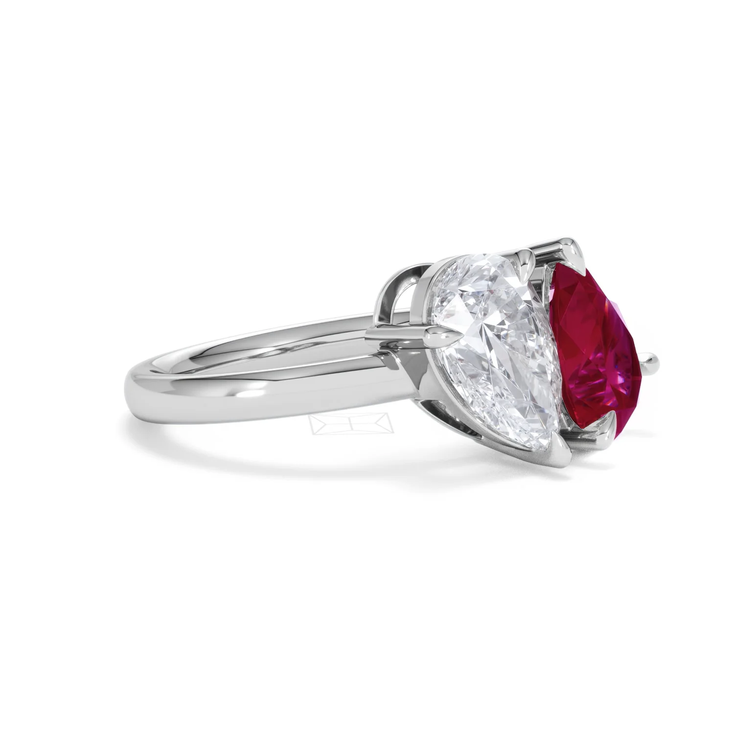 Toi Et Moi 1.50ct Pear Lab Diamond and 2.60ct Pear Lab Ruby Engagement Ring in Platinum - Image 20
