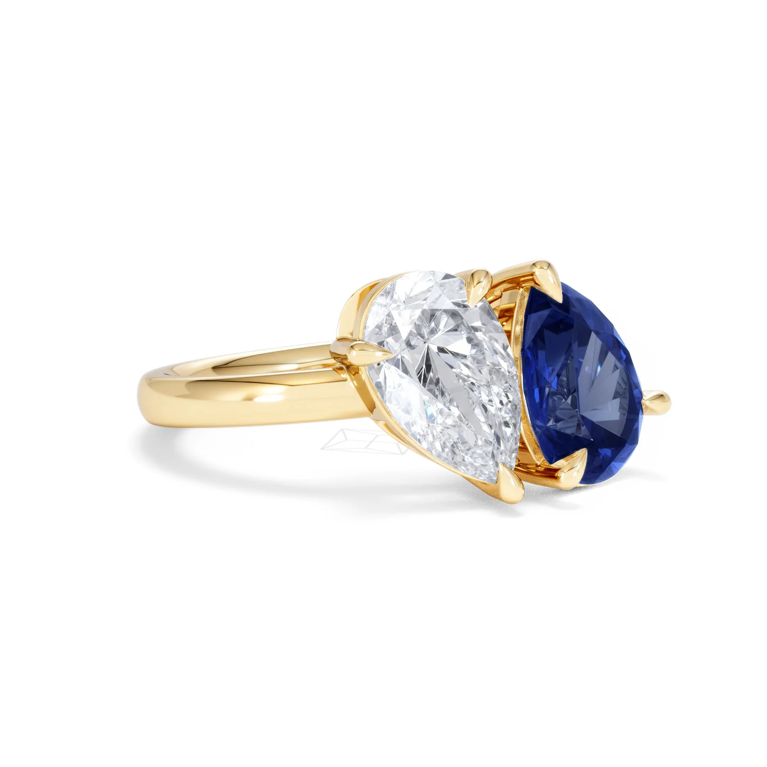 Toi Et Moi 1.50ct Pear Lab Diamond and 2.60ct Pear Lab Sapphire Engagement Ring in 18K Yellow Gold - Image 15