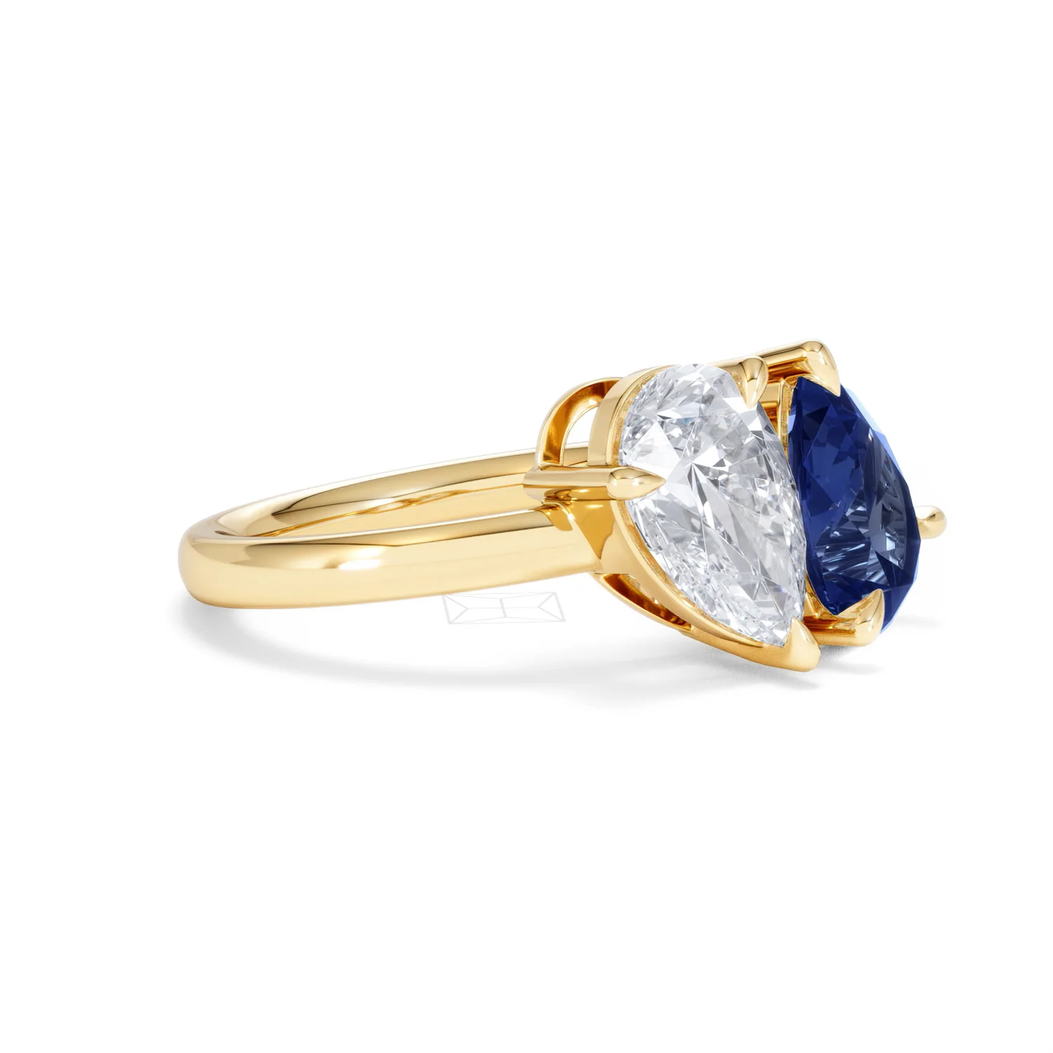 Toi Et Moi 1.50ct Pear Lab Diamond and 2.60ct Pear Lab Sapphire Engagement Ring in 18K Yellow Gold - Image 19