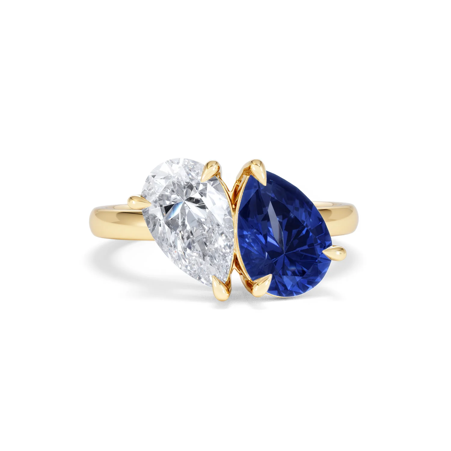 Toi Et Moi 1.50ct Pear Lab Diamond and 2.60ct Pear Lab Sapphire Engagement Ring in 18K Yellow Gold - Image 9