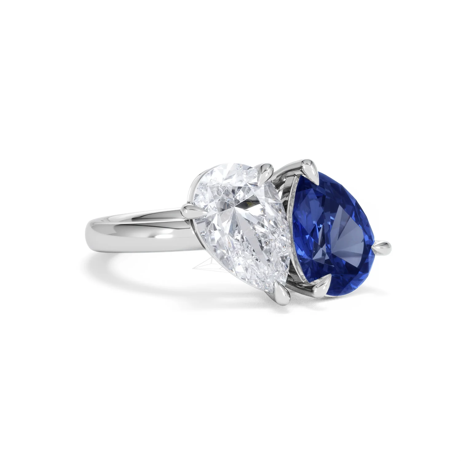 Toi Et Moi 1.50ct Pear Lab Diamond and 2.60ct Pear Lab Sapphire Engagement Ring in Platinum - Image 13