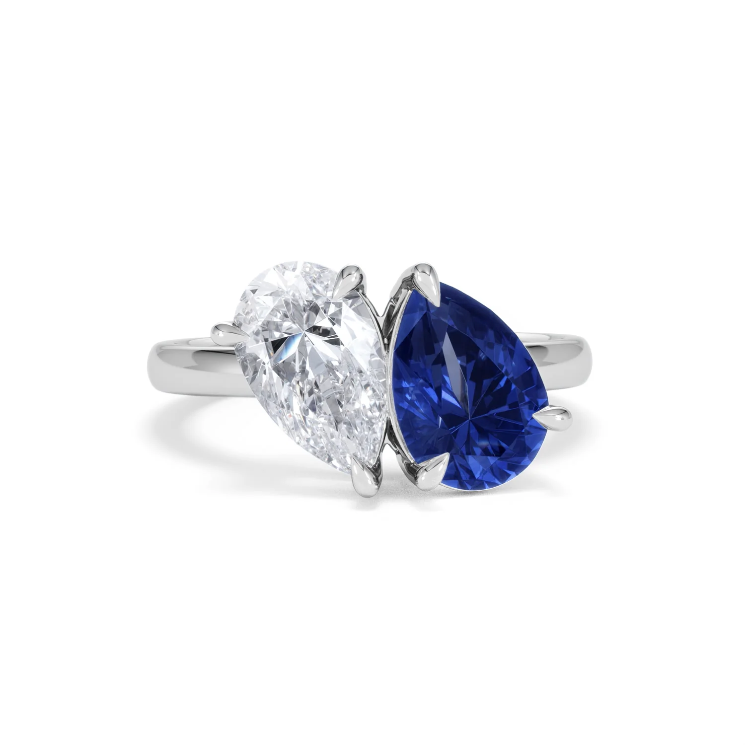 Toi Et Moi 1.50ct Pear Lab Diamond and 2.60ct Pear Lab Sapphire Engagement Ring in Platinum - Image 9