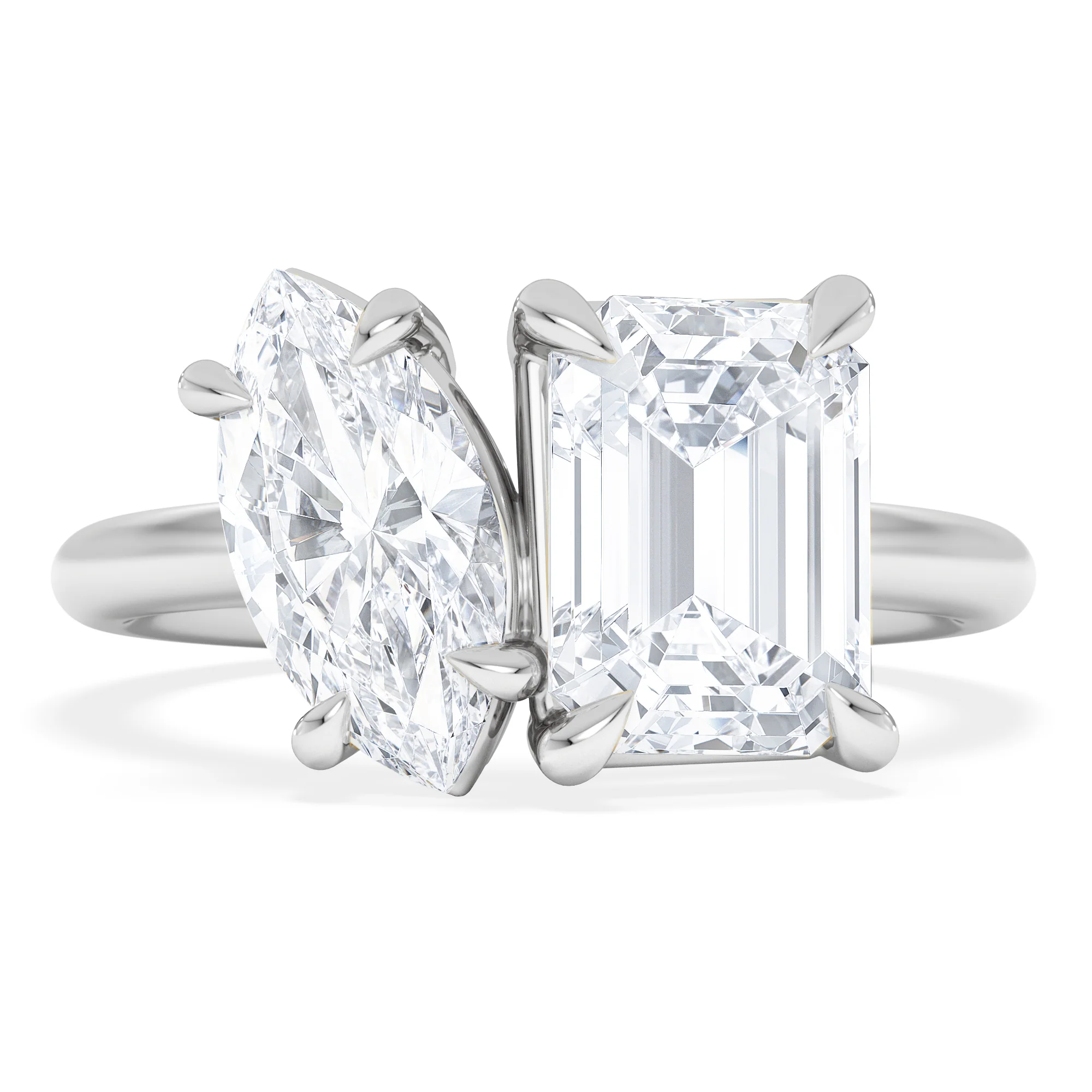 Toi Et Moi 3.00ct Marquise and Emerald Cut Lab Diamond Engagement Ring in Platinum - Image 6