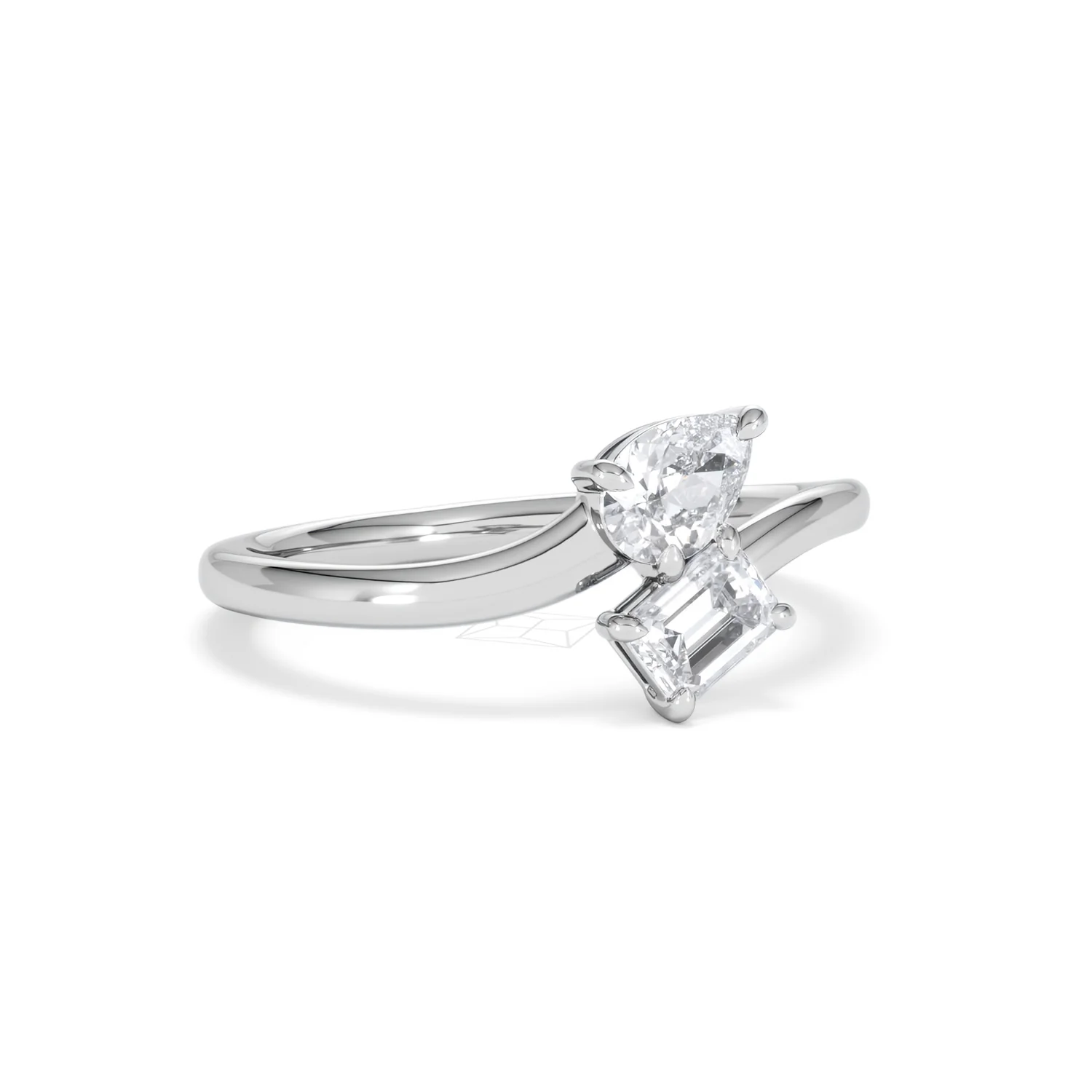 Toi et Moi Emerald and Pear Cut Lab Diamond Ring 0.50ct F/VS in 925 Silver - Image 16