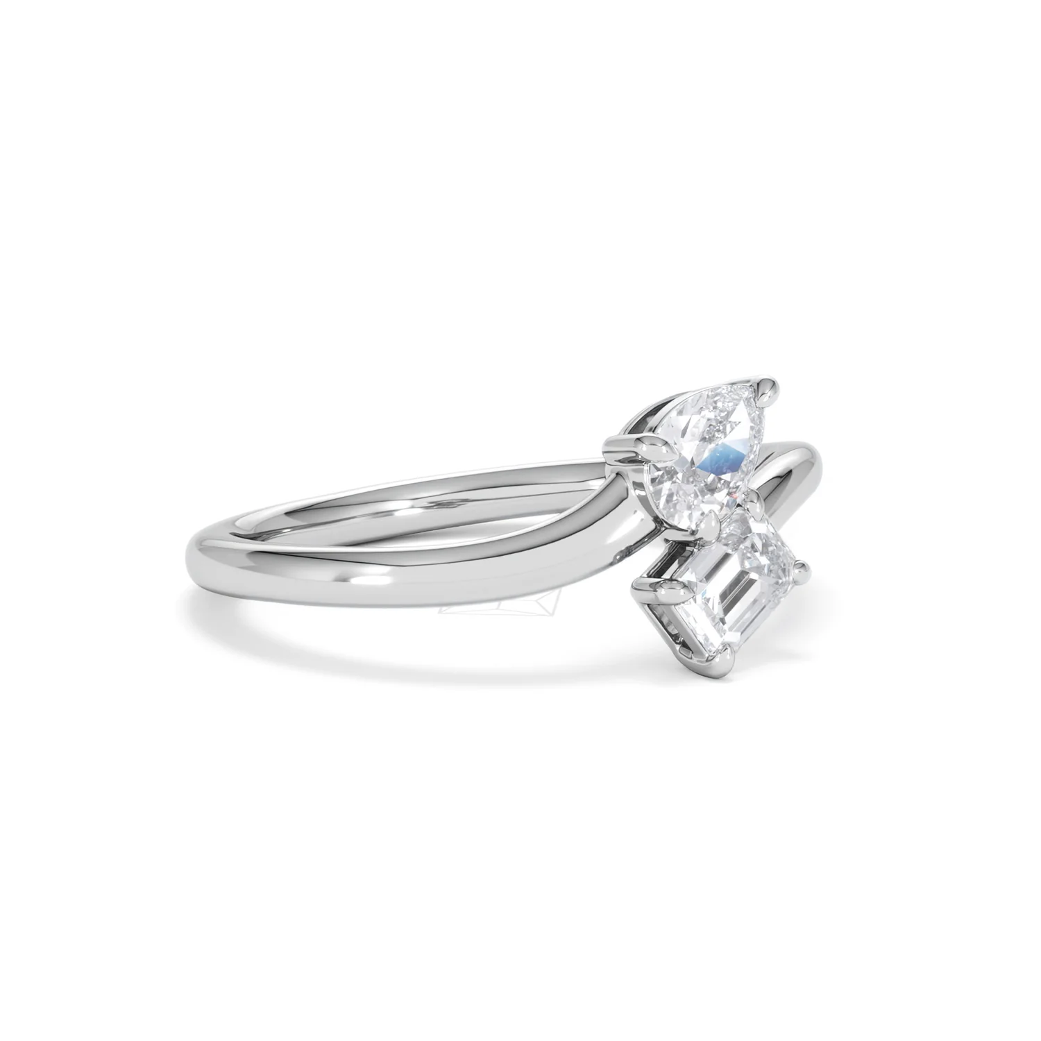 Toi et Moi Emerald and Pear Cut Lab Diamond Ring 0.50ct F/VS in 925 Silver - Image 19