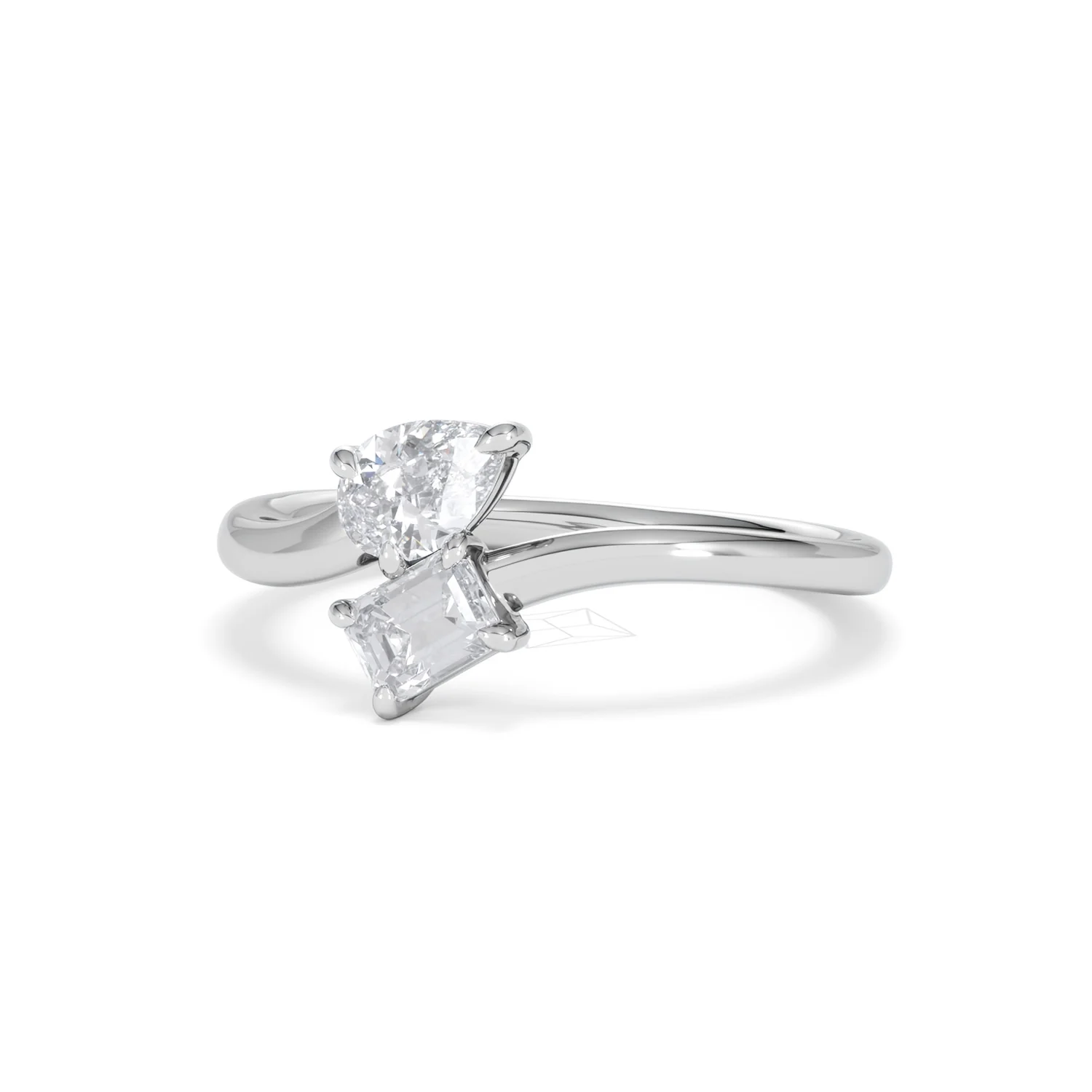 Toi et Moi Emerald and Pear Cut Lab Diamond Ring 0.50ct F/VS in 925 Silver - Image 85