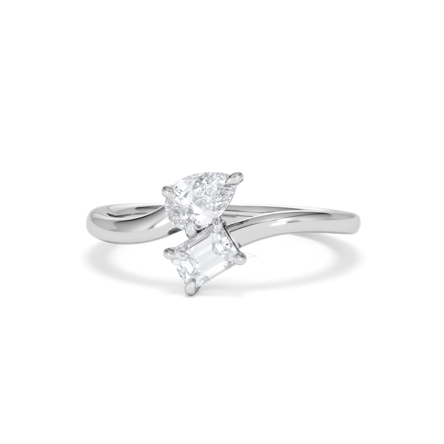 Toi et Moi Emerald and Pear Cut Lab Diamond Ring 0.50ct F/VS in 925 Silver - Image 88