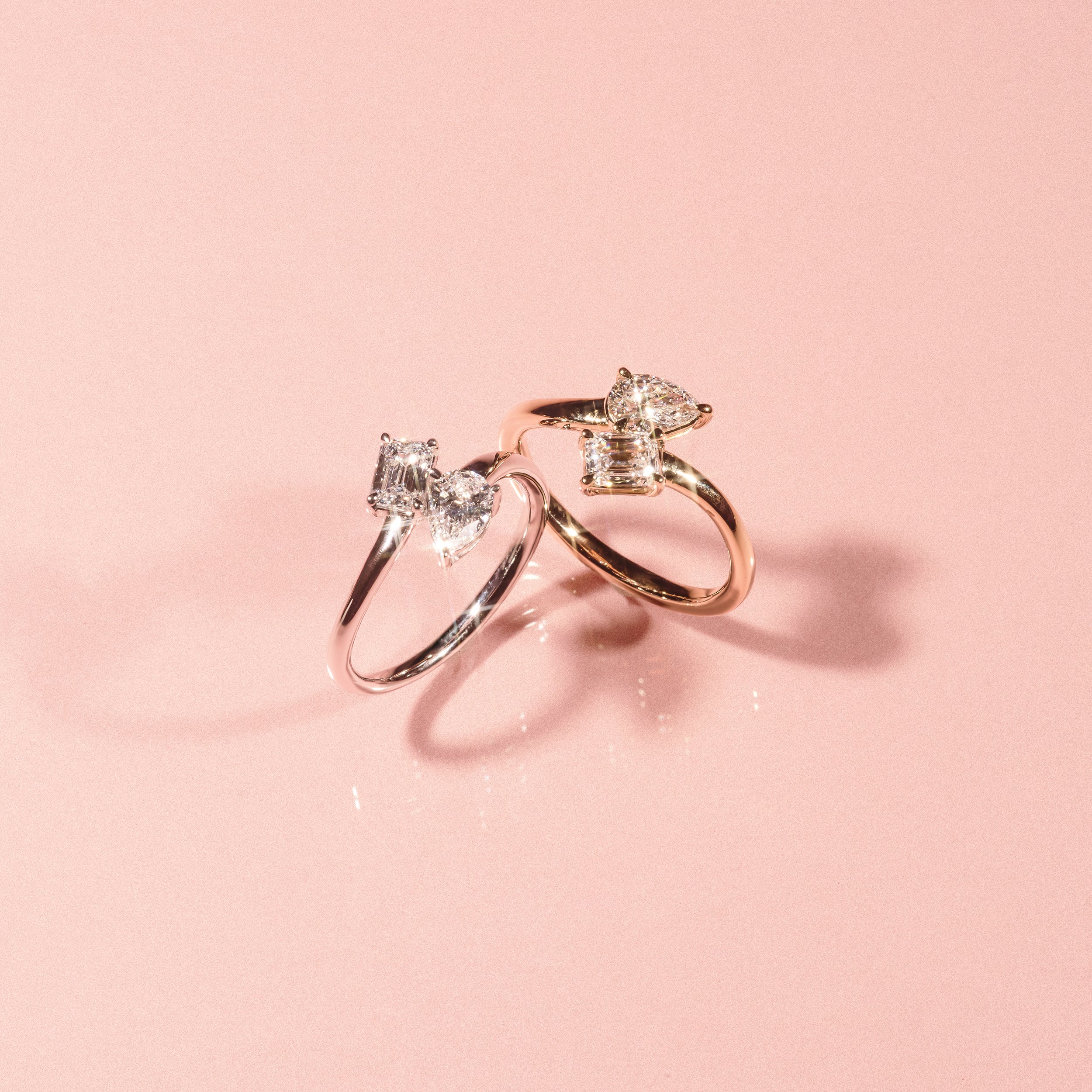 Toi et Moi Emerald and Pear Cut Lab Diamond Ring 0.50ct F/VS in 9K Gold - Image 7