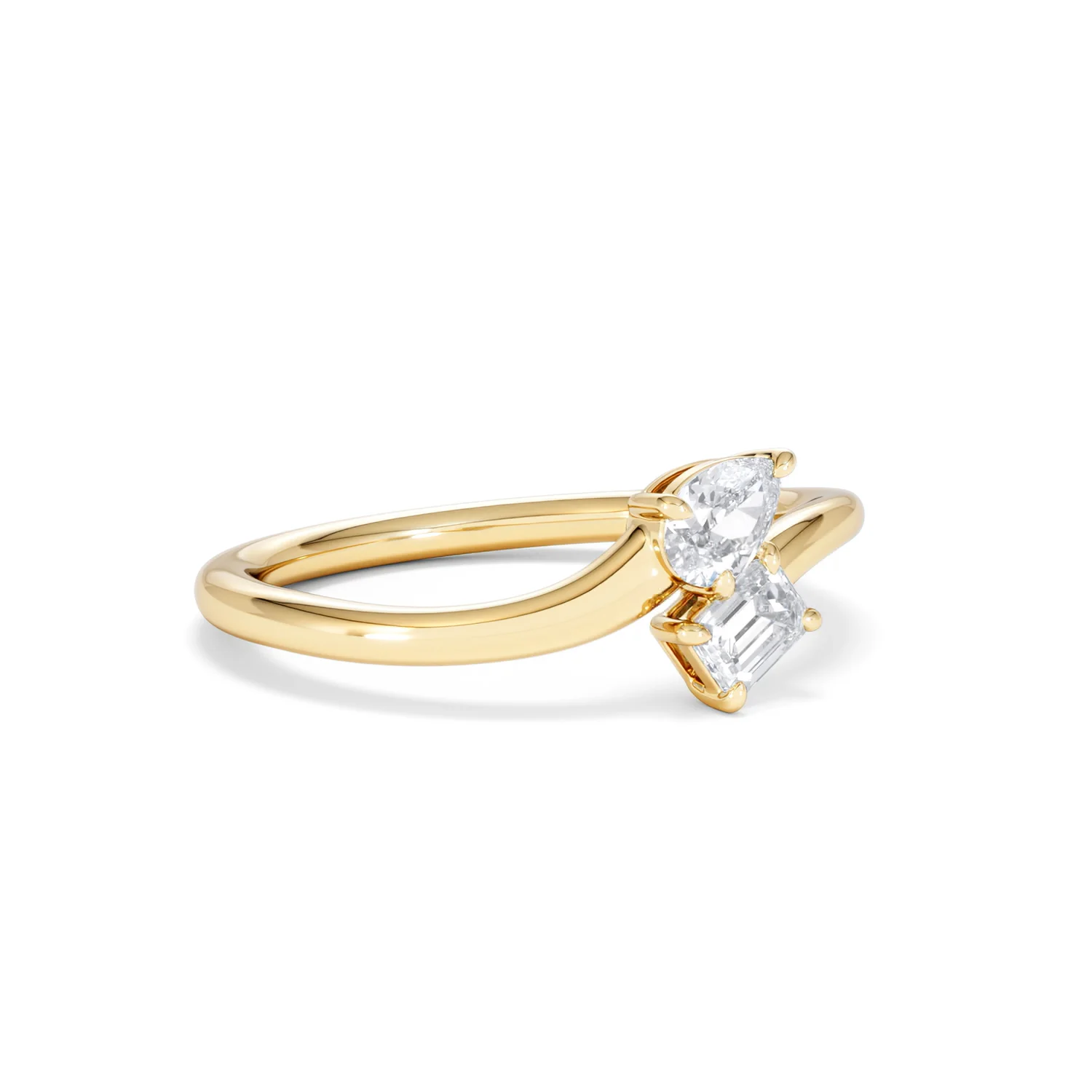 Toi et Moi Emerald and Pear Cut Lab Diamond Ring 0.50ct in F/VS 18K Gold Vermeil - Image 17