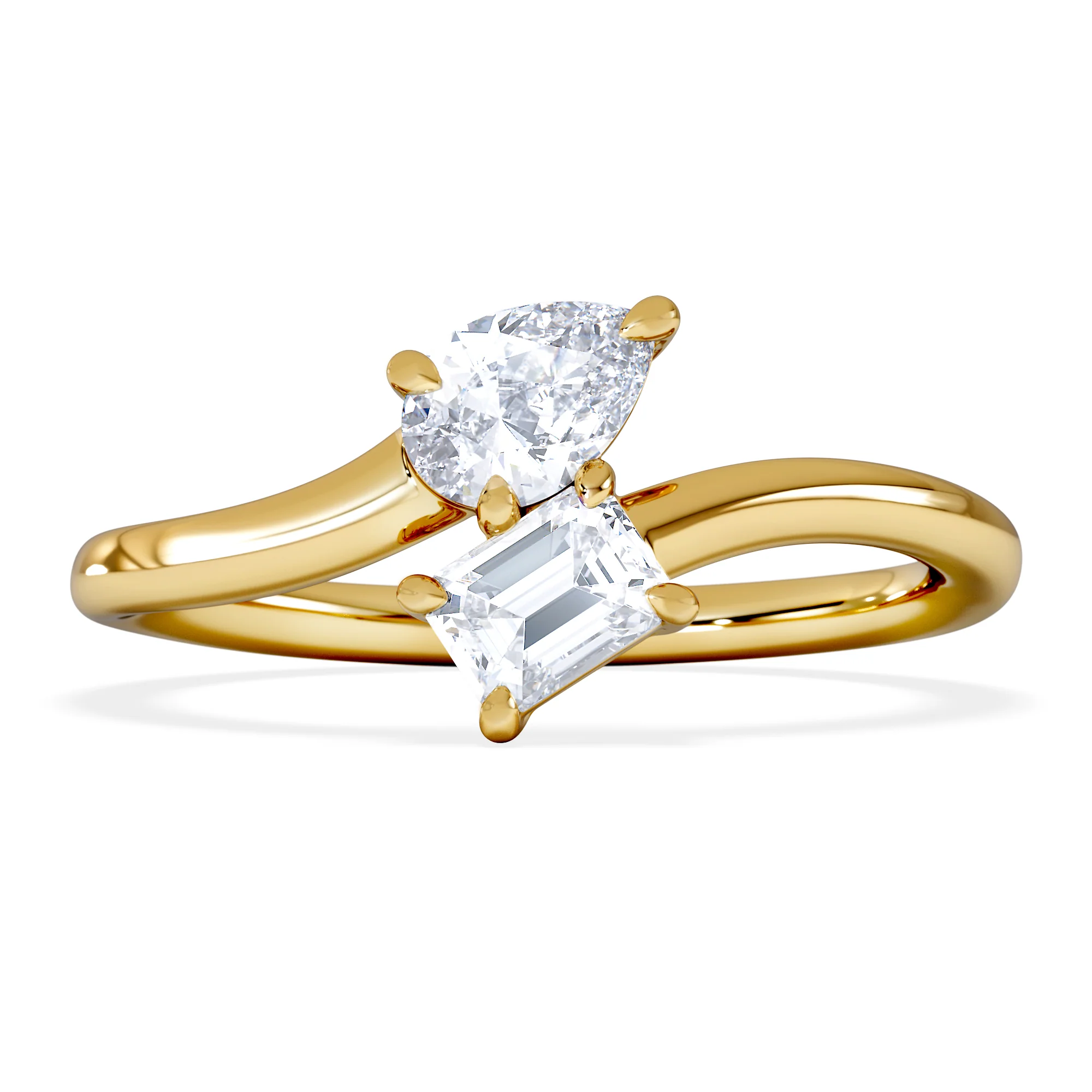 Toi et Moi Emerald and Pear Cut Lab Diamond Ring 0.50ct in F/VS 18K Gold Vermeil - Image 6