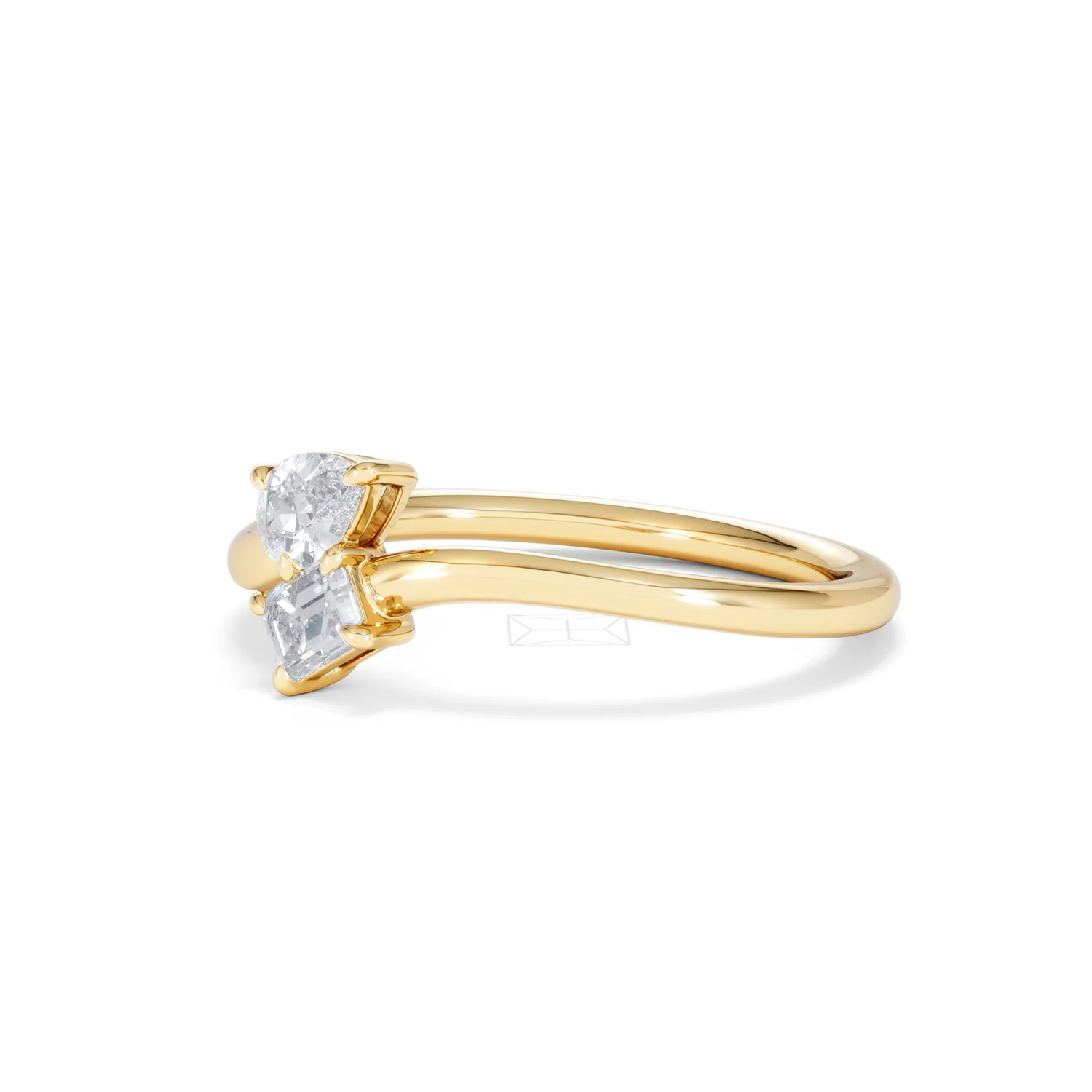 Toi et Moi Emerald and Pear Cut Lab Diamond Ring 0.50ct in F/VS 18K Gold Vermeil - Image 79