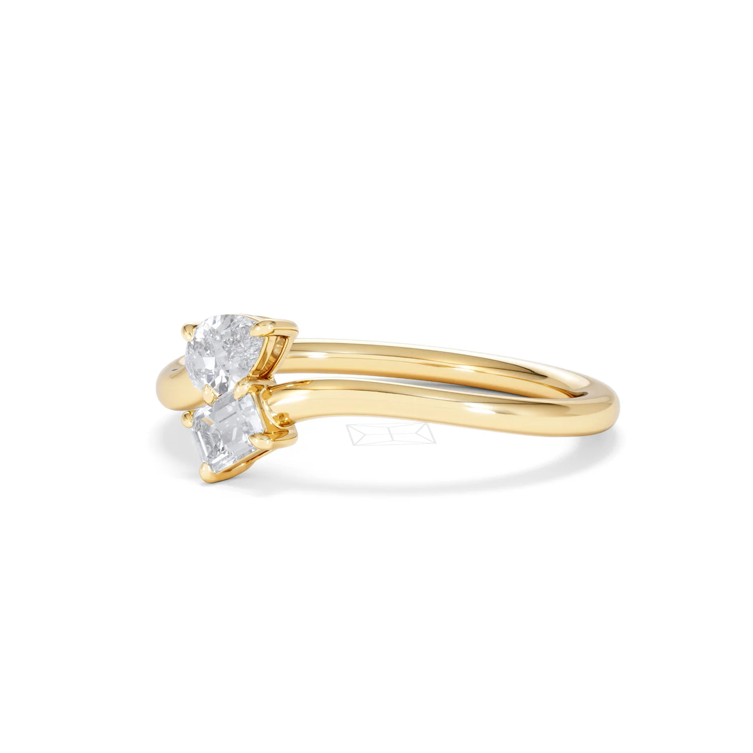 Toi et Moi Emerald and Pear Cut Lab Diamond Ring 0.50ct in F/VS 18K Gold Vermeil - Image 80