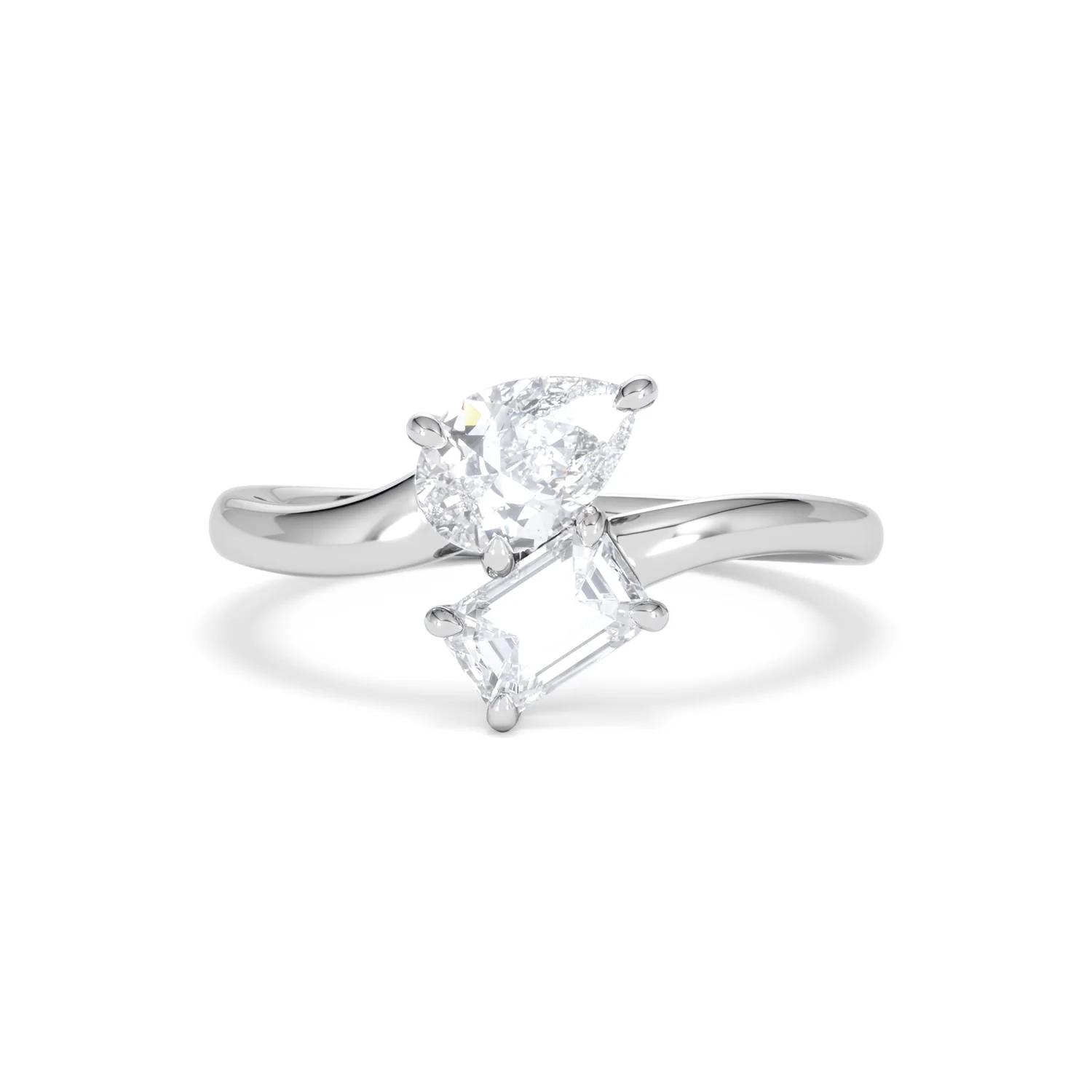 Toi et Moi Emerald and Pear Cut Lab Diamond Ring 1.00ct F/VS in 9K White Gold - Image 10