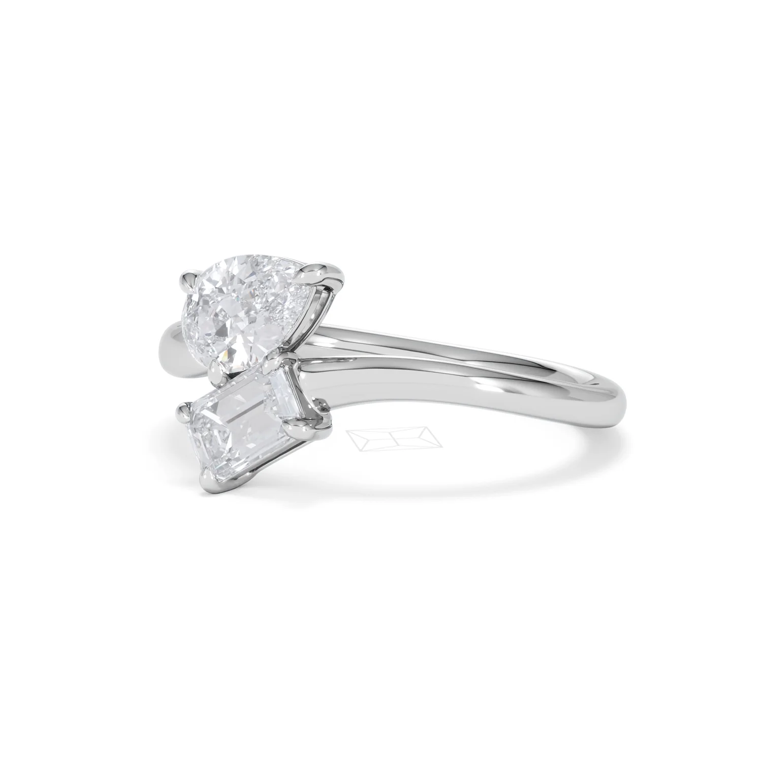 Toi et Moi Emerald and Pear Cut Lab Diamond Ring 1.00ct F/VS in 9K White Gold - Image 82