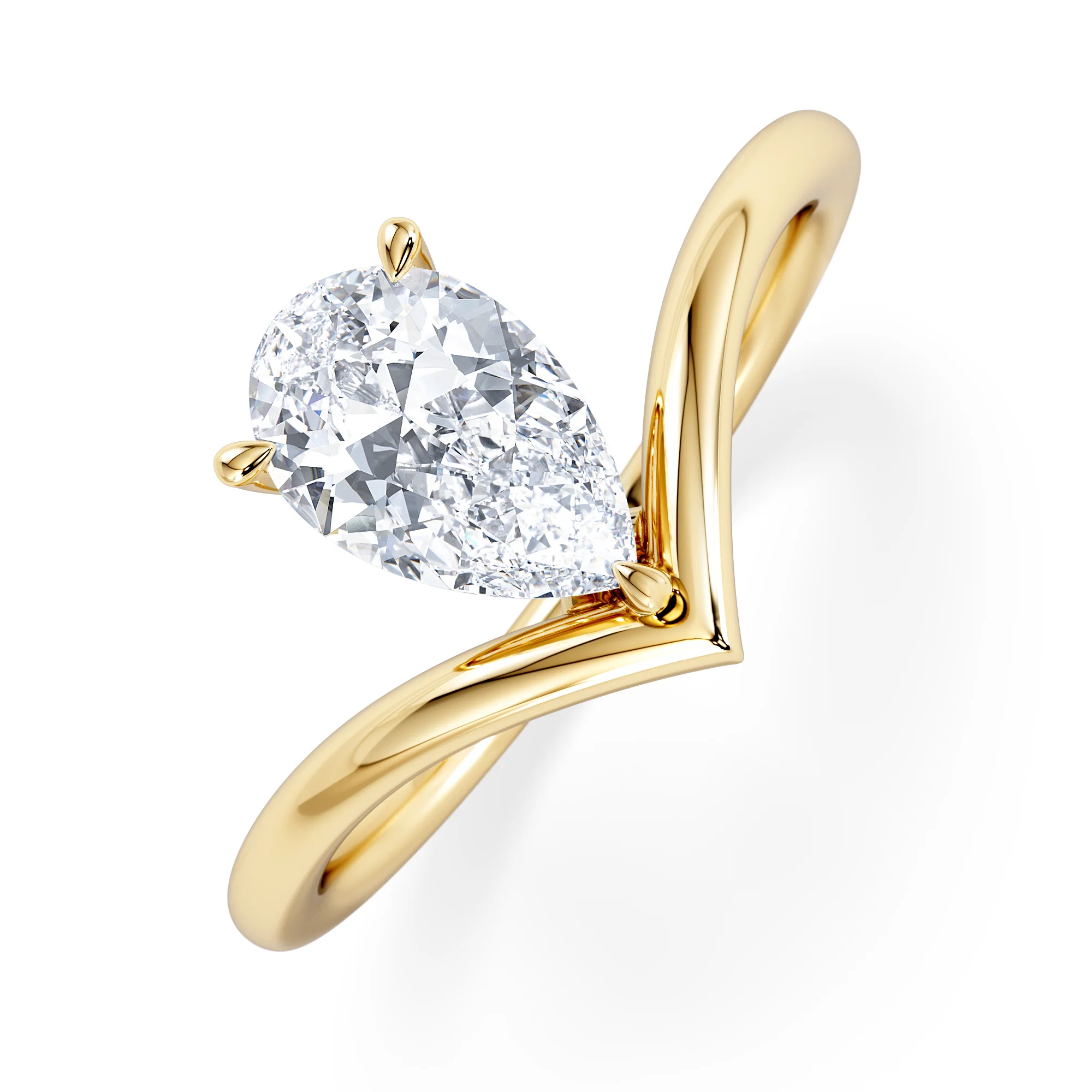 Vela 1.00ct Pear Cut Lab Diamond Solitaire Engagement Ring in 18K Yellow Gold