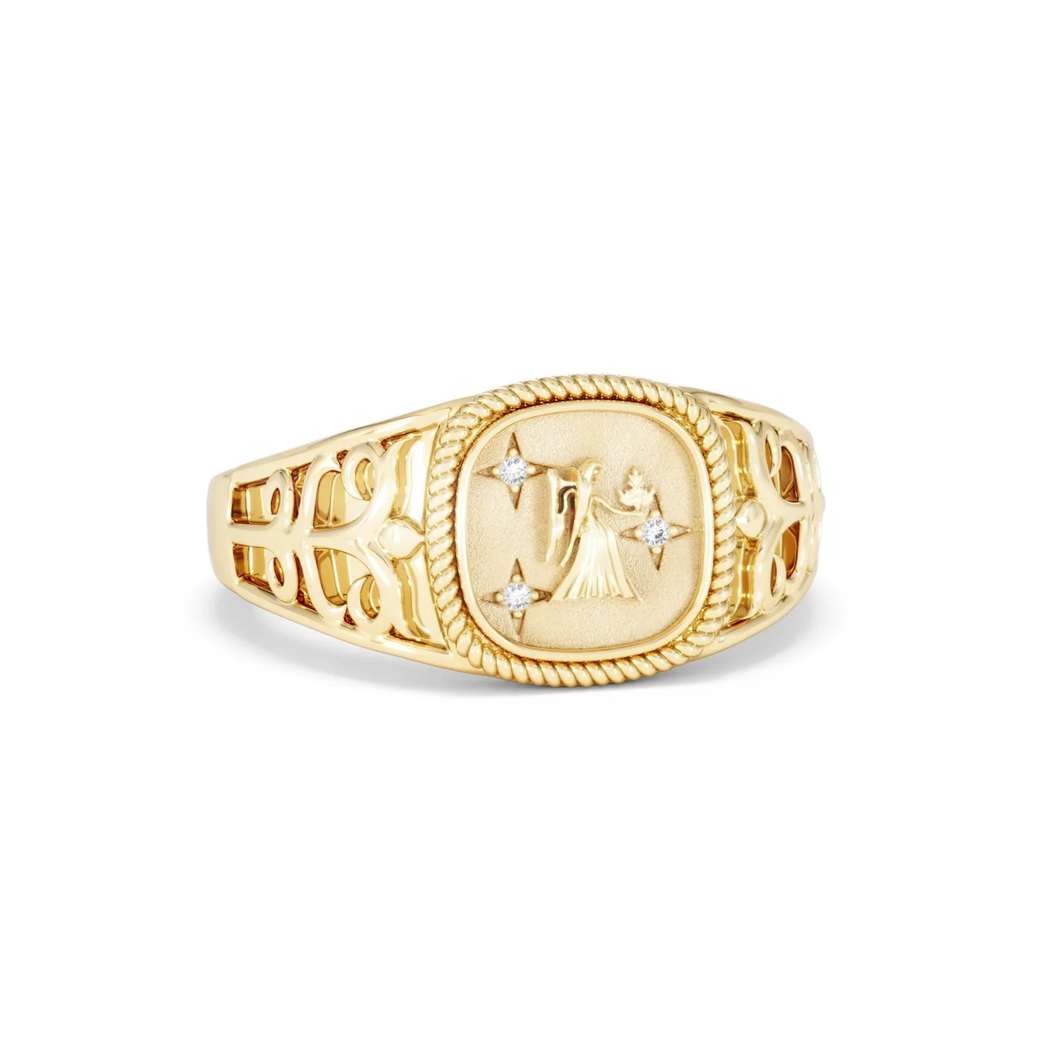 Virgo Zodiac 0.01ct Lab Diamond Signet Ring in 18K Gold Vermeil - Image 10