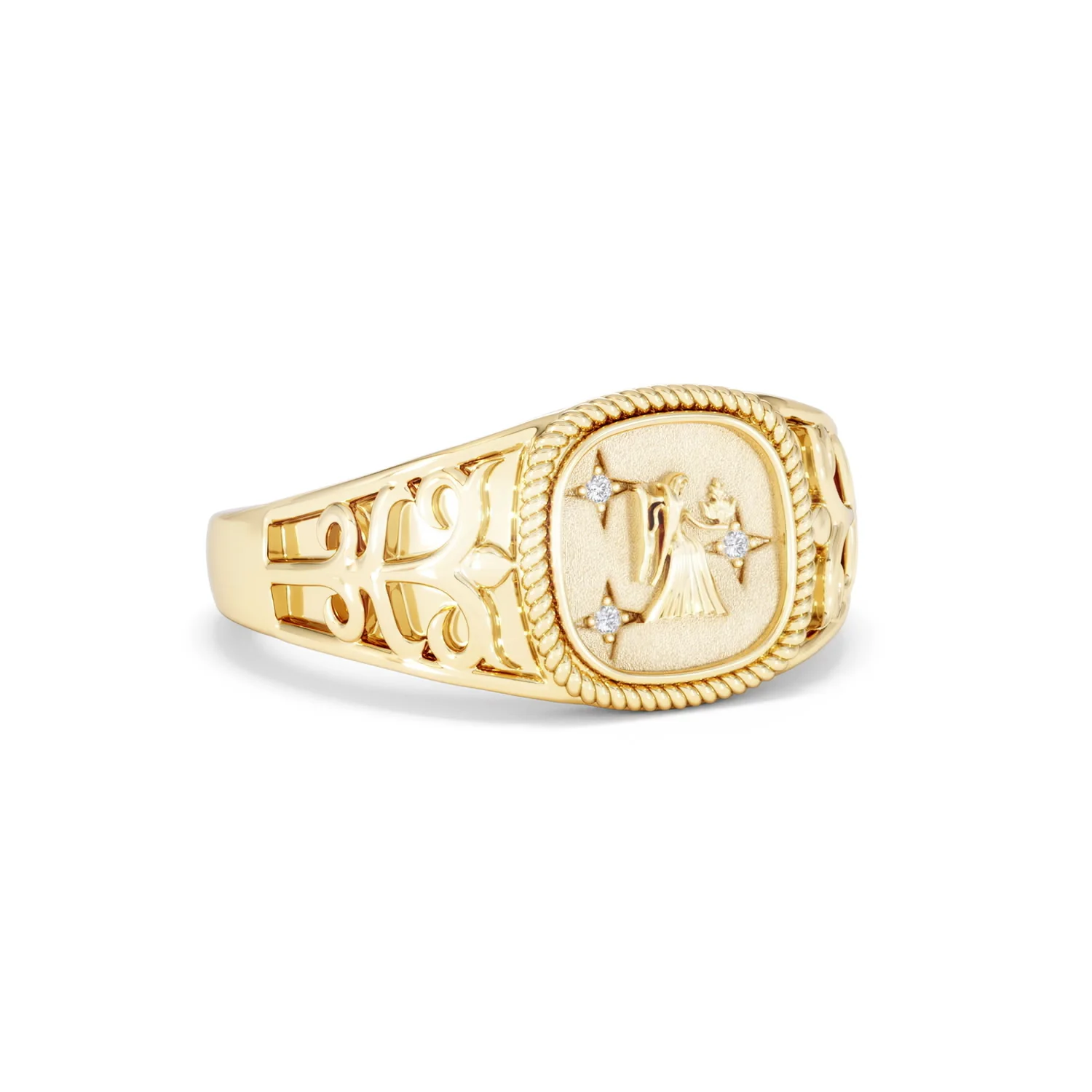 Virgo Zodiac 0.01ct Lab Diamond Signet Ring in 18K Gold Vermeil - Image 13