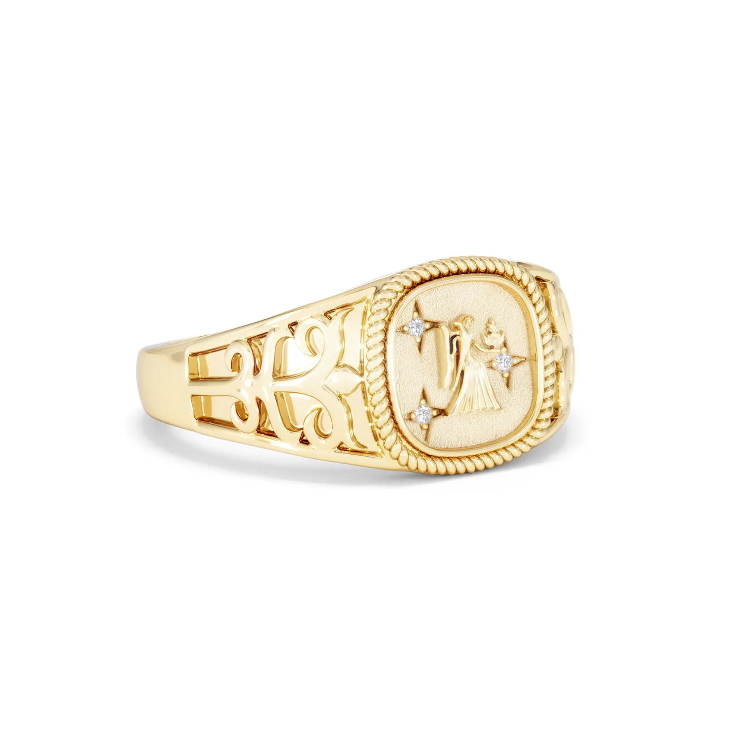 Virgo Zodiac 0.01ct Lab Diamond Signet Ring in 18K Gold Vermeil - Image 14