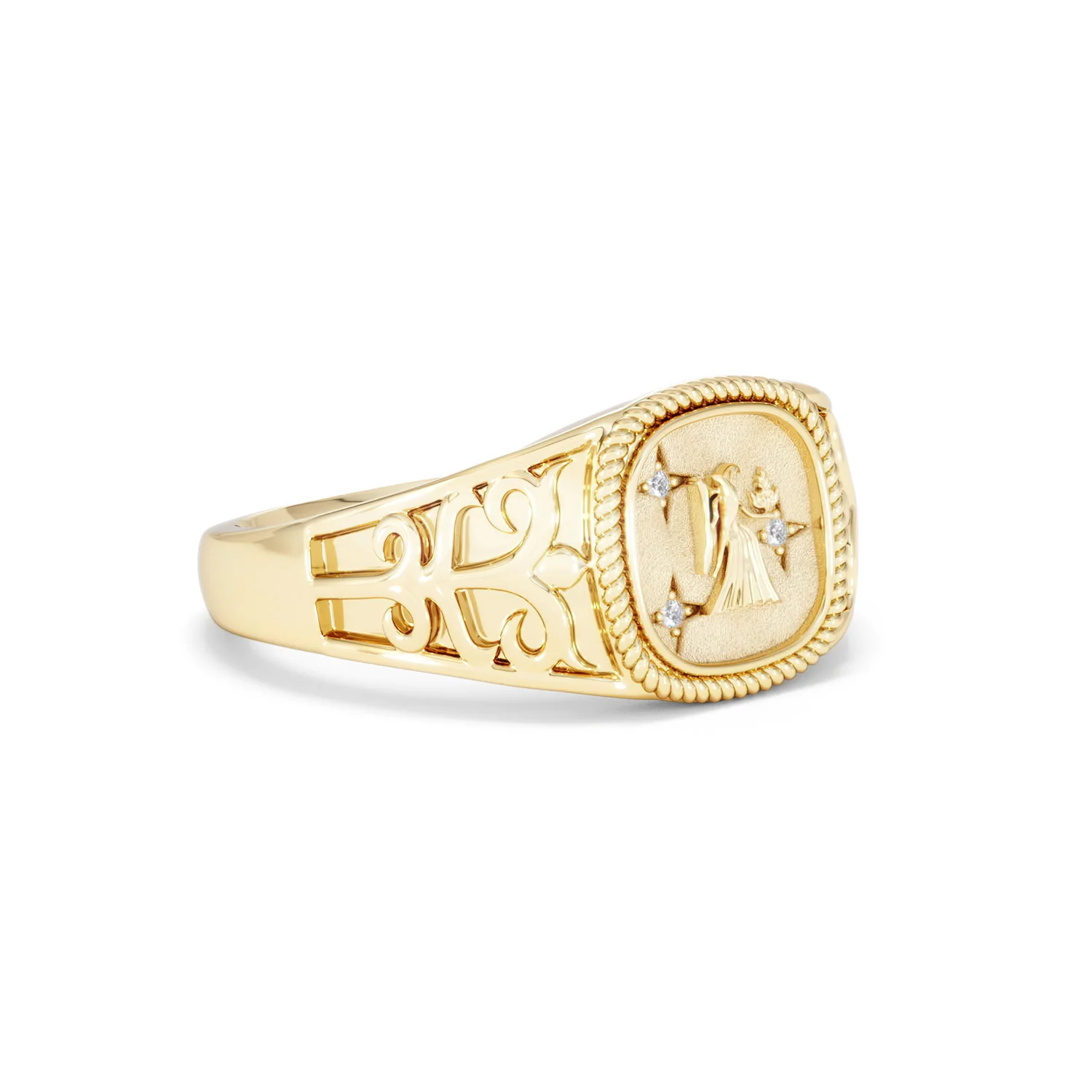 Virgo Zodiac 0.01ct Lab Diamond Signet Ring in 18K Gold Vermeil - Image 16