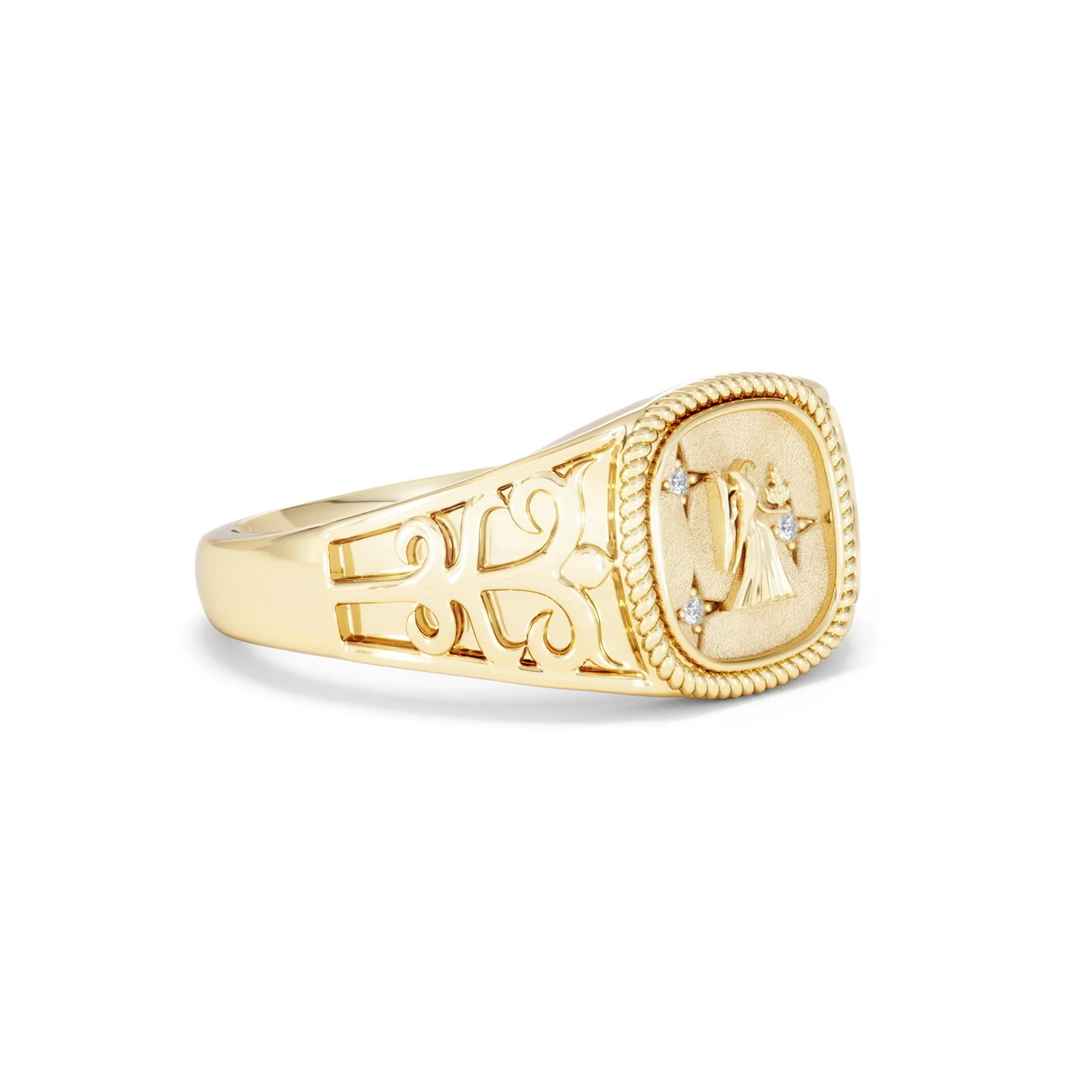 Virgo Zodiac 0.01ct Lab Diamond Signet Ring in 18K Gold Vermeil - Image 17