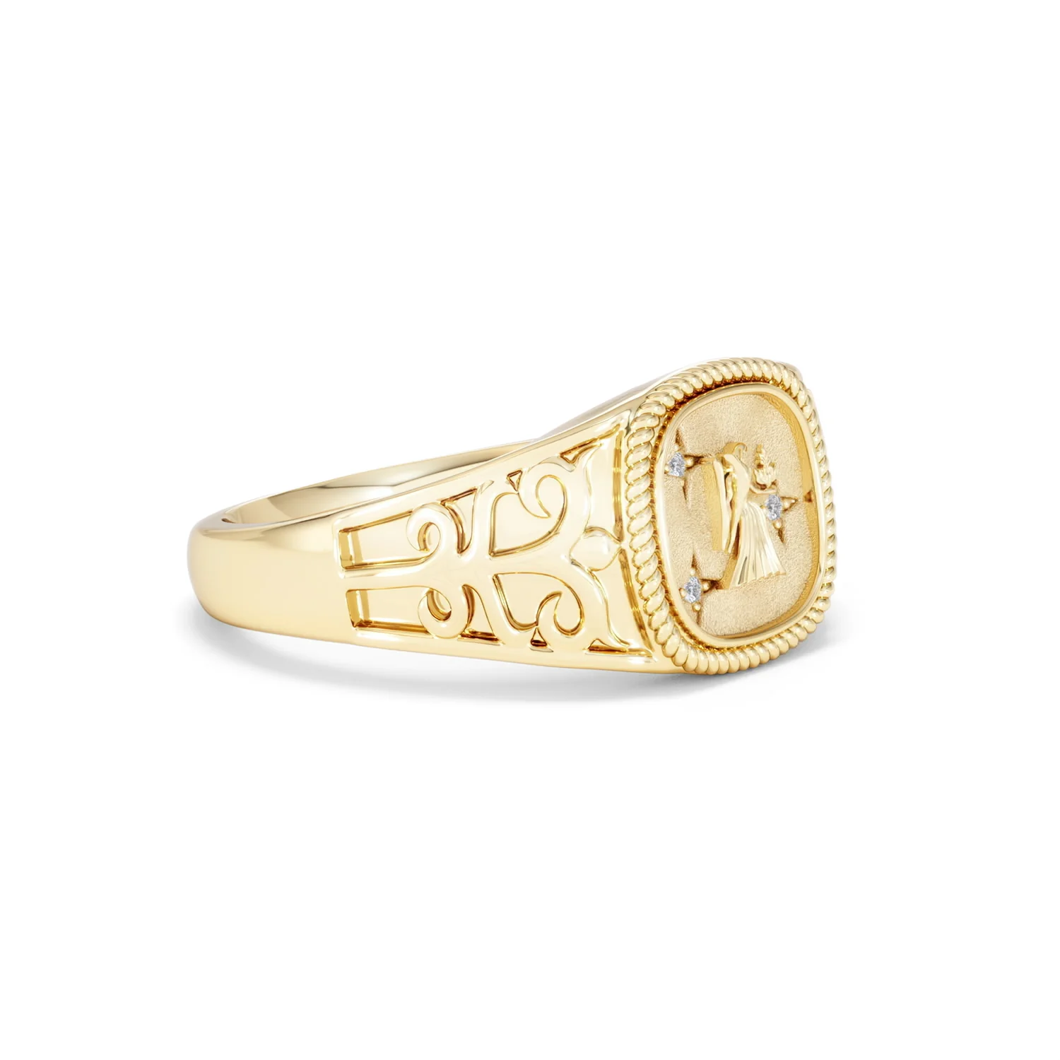 Virgo Zodiac 0.01ct Lab Diamond Signet Ring in 18K Gold Vermeil - Image 18