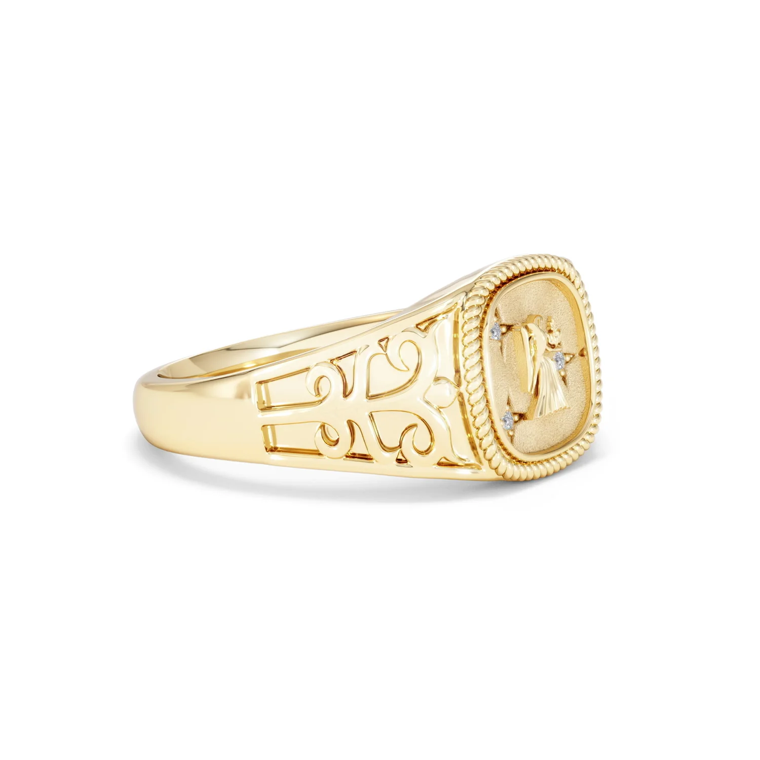 Virgo Zodiac 0.01ct Lab Diamond Signet Ring in 18K Gold Vermeil - Image 19