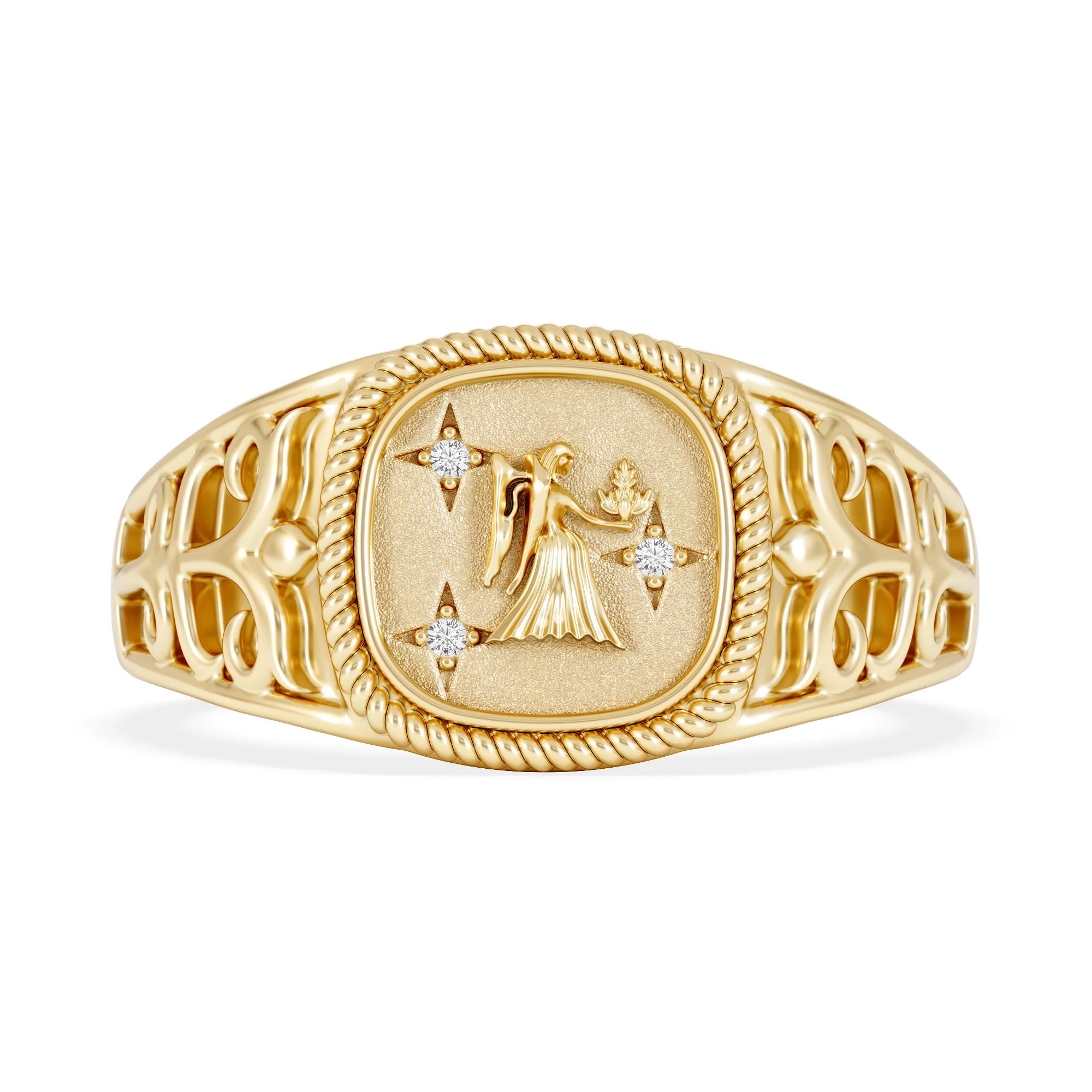 Virgo Zodiac 0.01ct Lab Diamond Signet Ring in 18K Gold Vermeil - Image 6