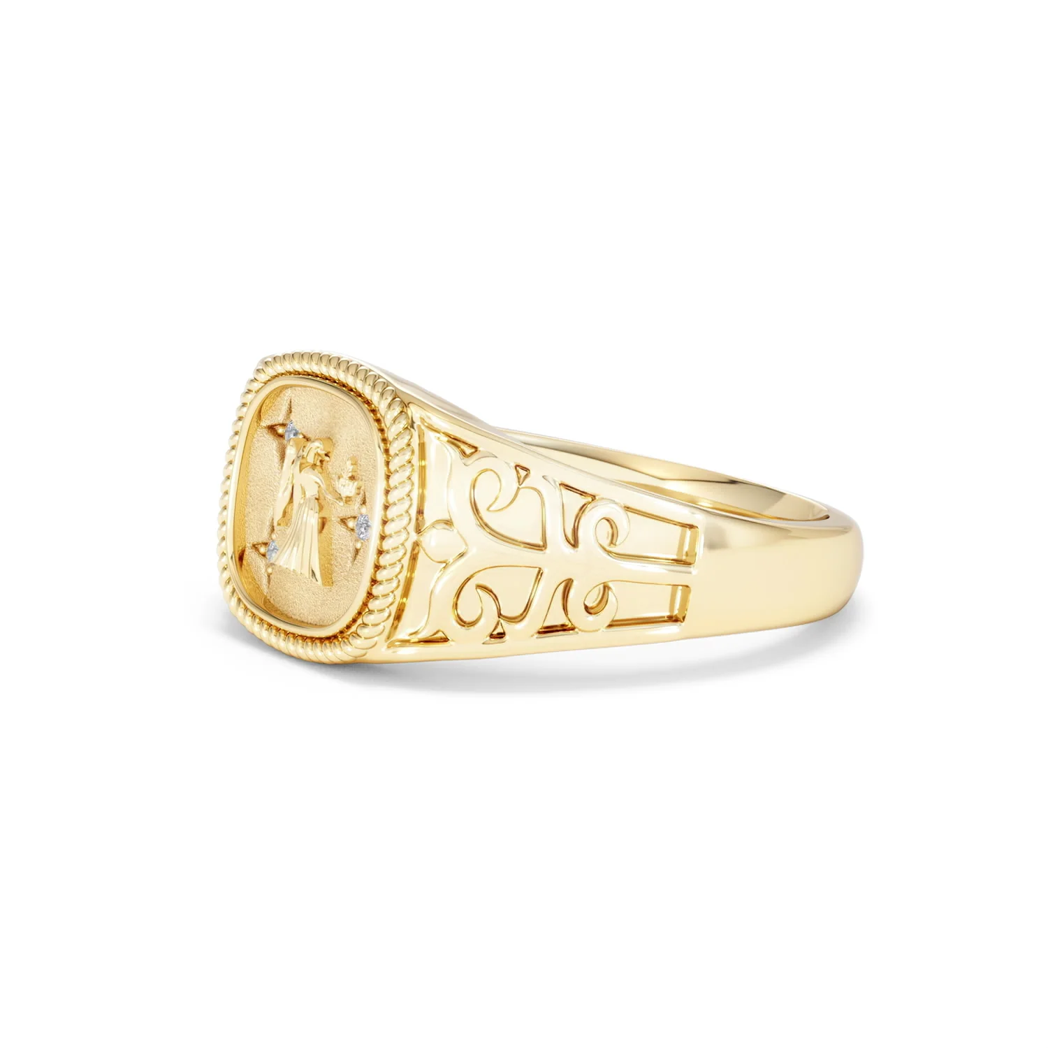 Virgo Zodiac 0.01ct Lab Diamond Signet Ring in 18K Gold Vermeil - Image 75