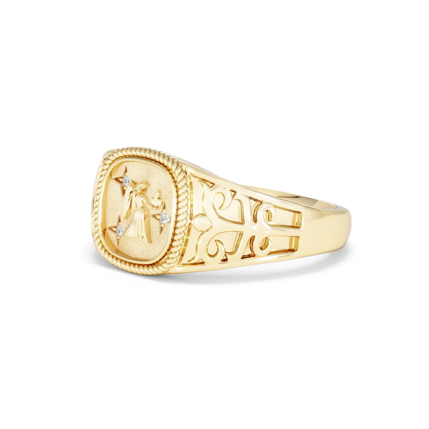 Virgo Zodiac 0.01ct Lab Diamond Signet Ring in 18K Gold Vermeil - Image 77