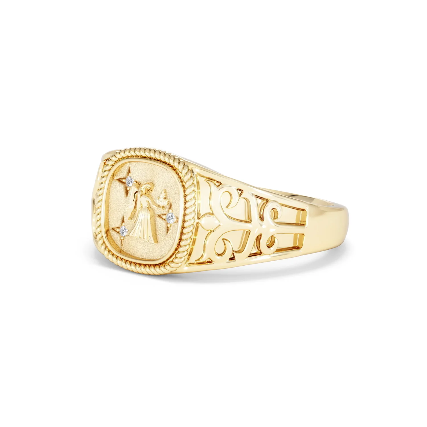 Virgo Zodiac 0.01ct Lab Diamond Signet Ring in 18K Gold Vermeil - Image 78