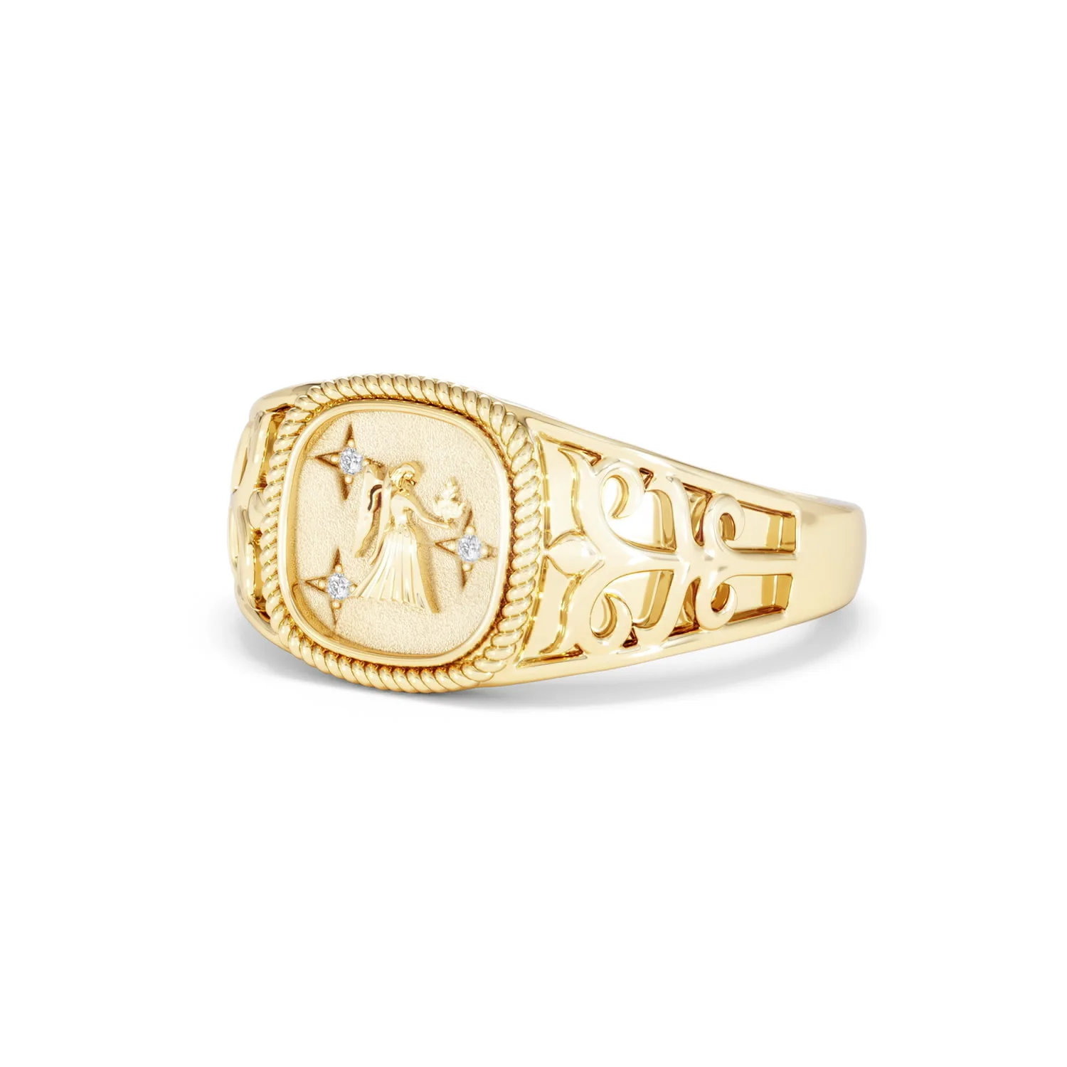 Virgo Zodiac 0.01ct Lab Diamond Signet Ring in 18K Gold Vermeil - Image 80