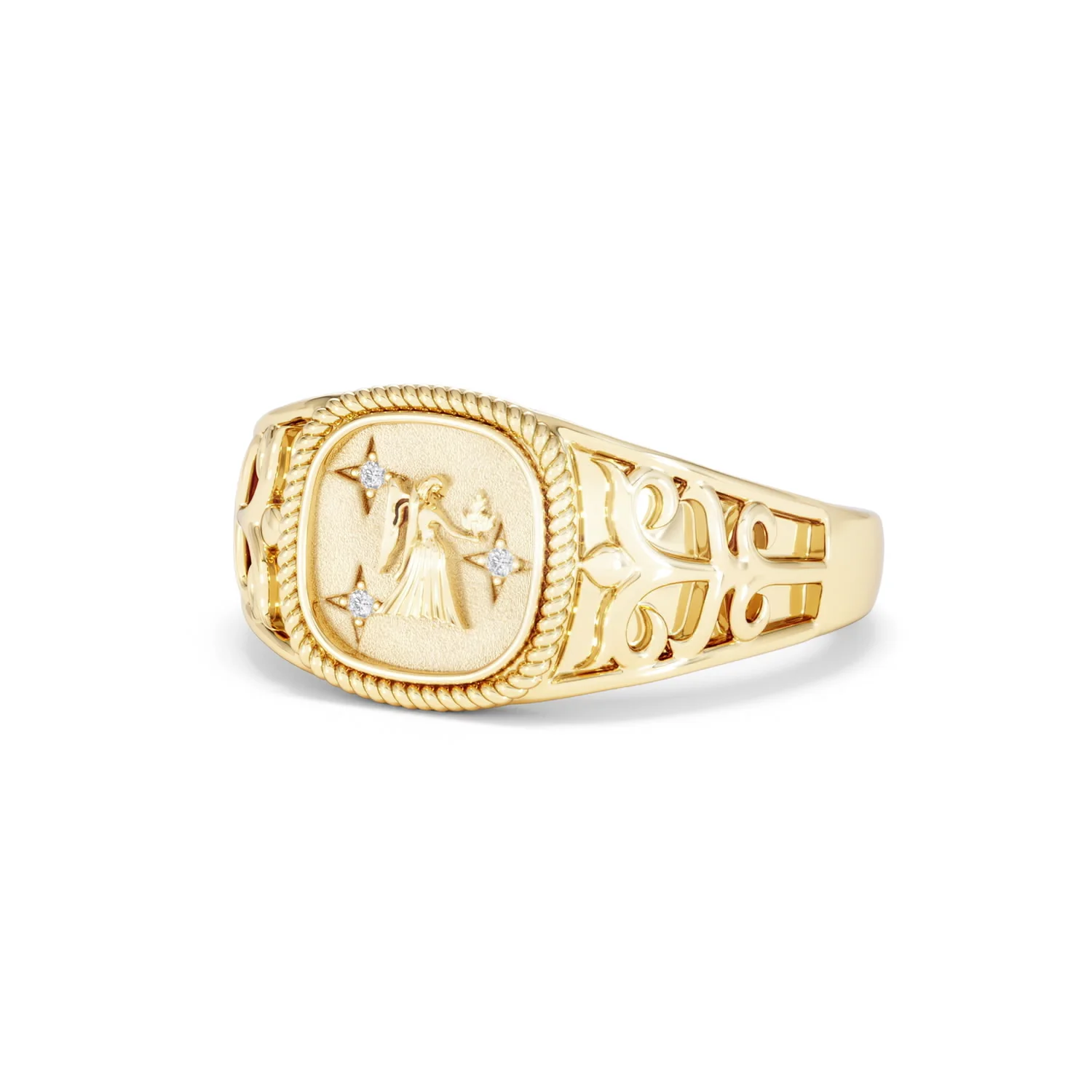 Virgo Zodiac 0.01ct Lab Diamond Signet Ring in 18K Gold Vermeil - Image 81