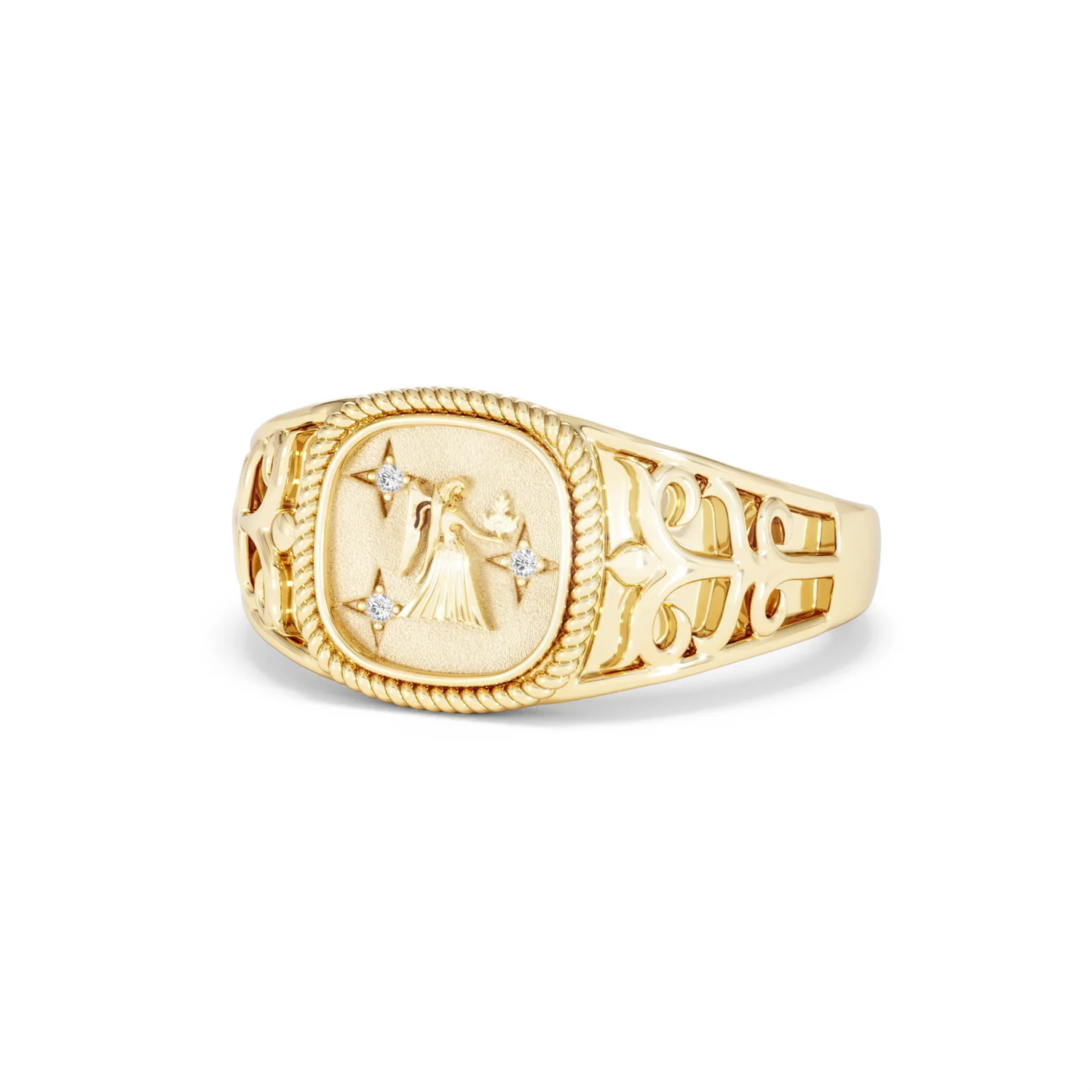 Virgo Zodiac 0.01ct Lab Diamond Signet Ring in 18K Gold Vermeil - Image 82