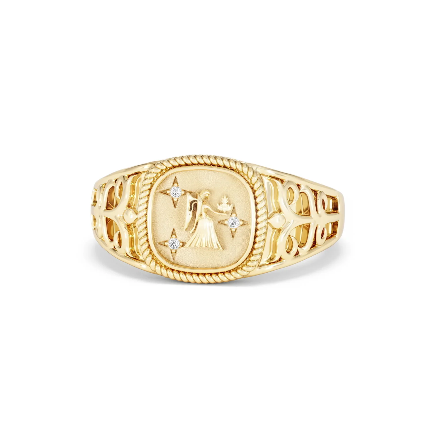 Virgo Zodiac 0.01ct Lab Diamond Signet Ring in 18K Gold Vermeil - Image 85