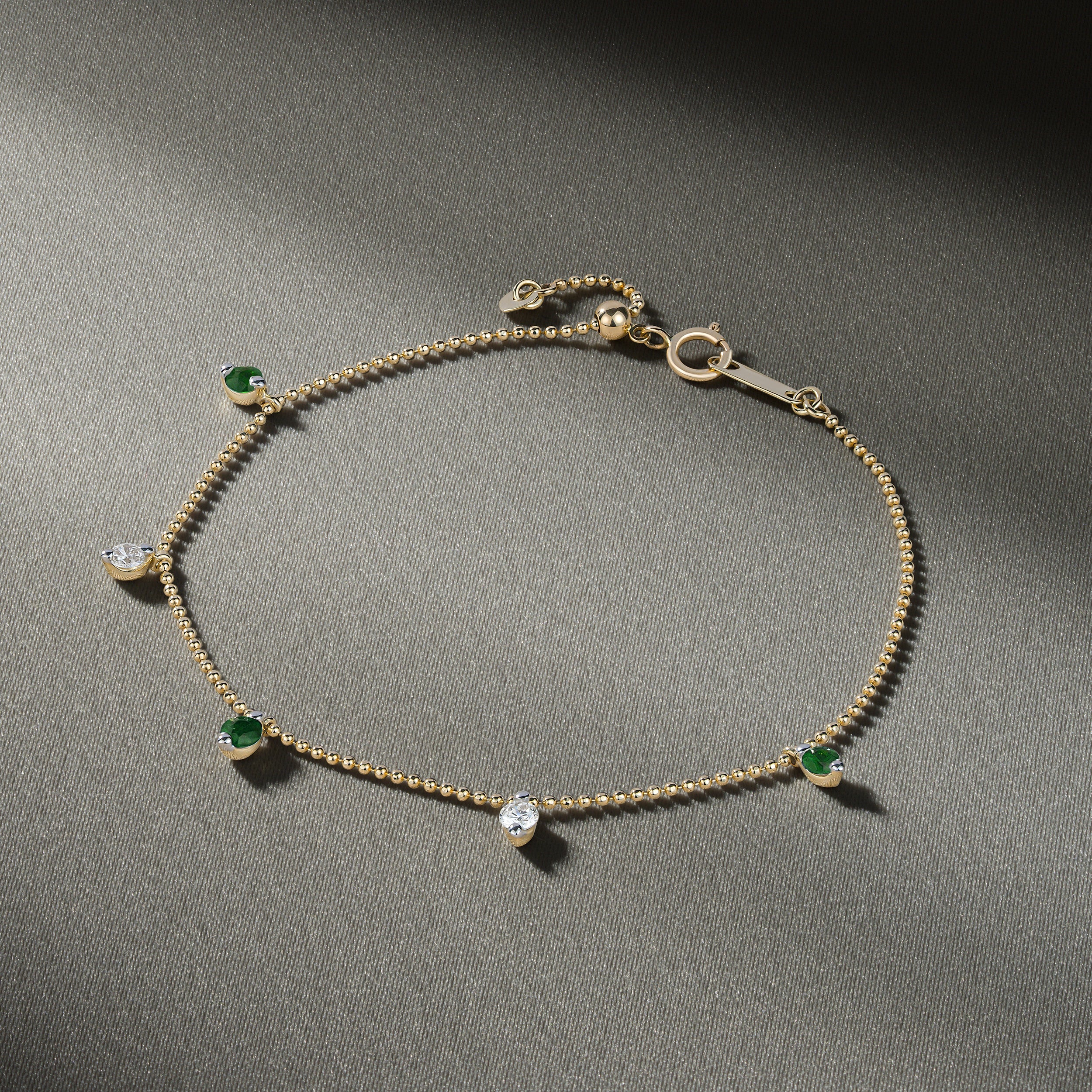 Vivara Lab Emerald and Lab Diamond Bracelet Set in 9K Yellow Gold - Image 5