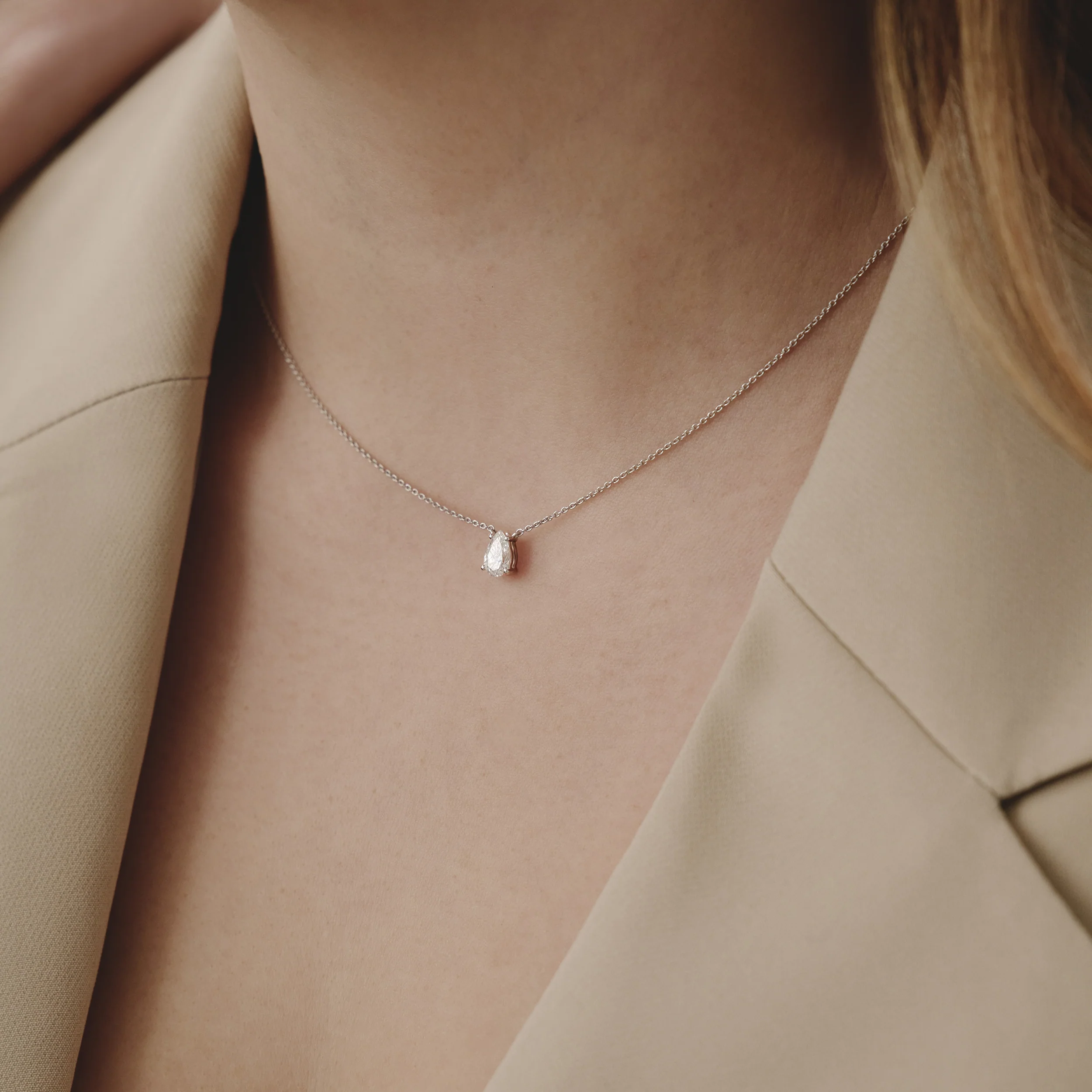 Wanderlust Floating Pear Cut Lab Diamond Solitaire Necklace 0.25ct H/SI in 925 Silver - Image 2