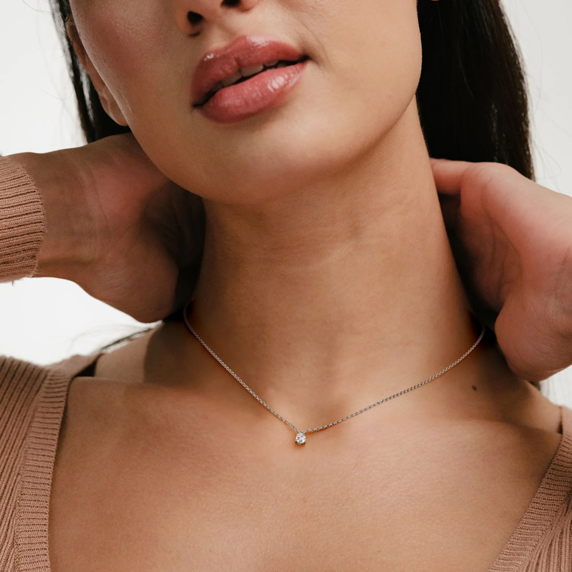 Wanderlust Floating Pear Cut Lab Diamond Solitaire Necklace 0.33ct H/SI in 925 Silver - Image 4