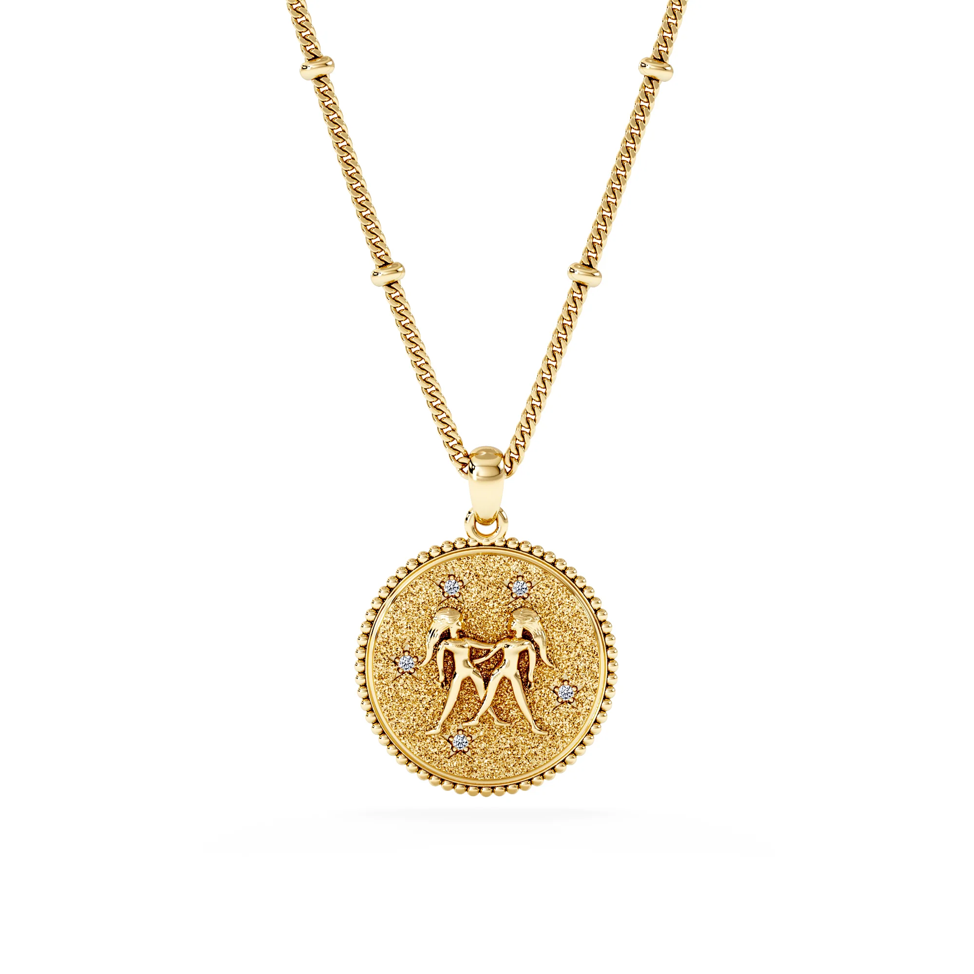 Zodiac Gemini Necklace Medallion Lab Grown 0.02ct in 18K Gold Vermeil - Image 3