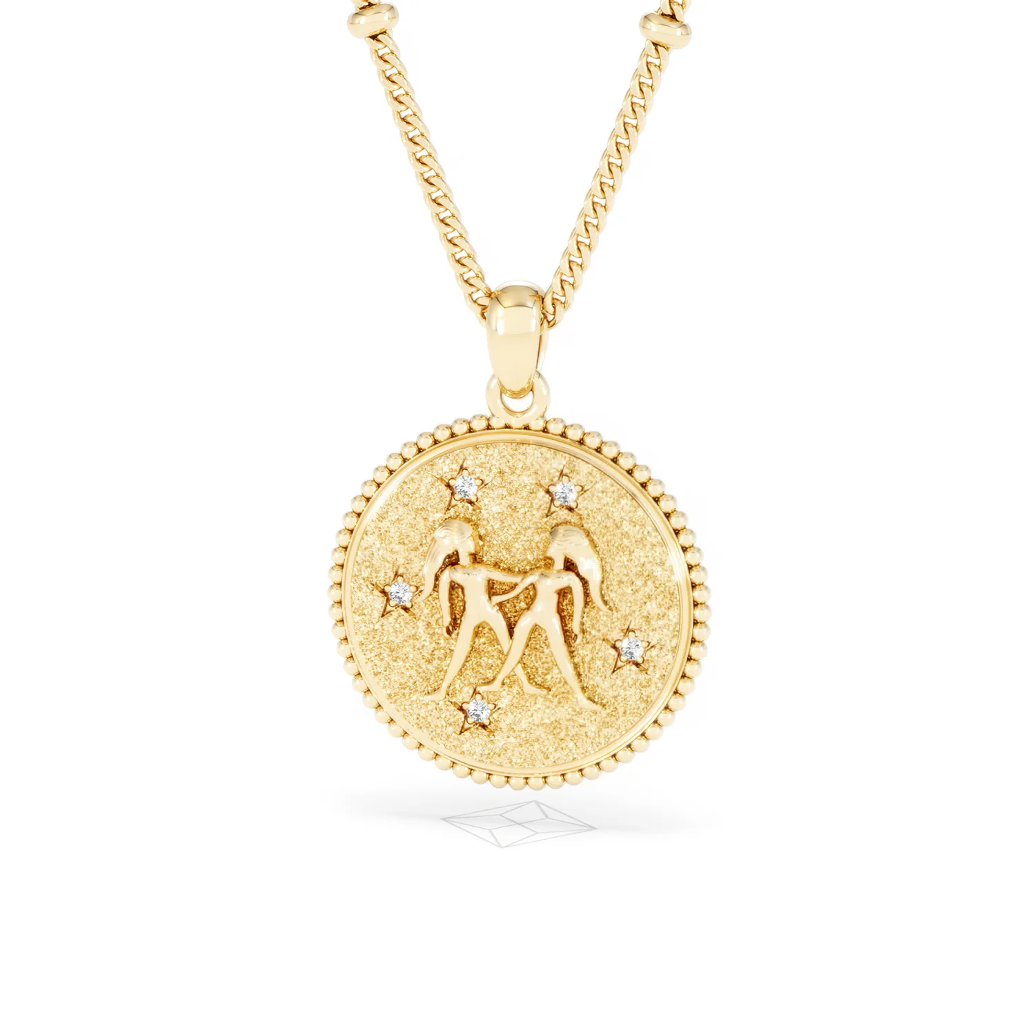Zodiac Gemini Necklace Medallion Lab Grown 0.02ct in 18K Gold Vermeil - Image 86