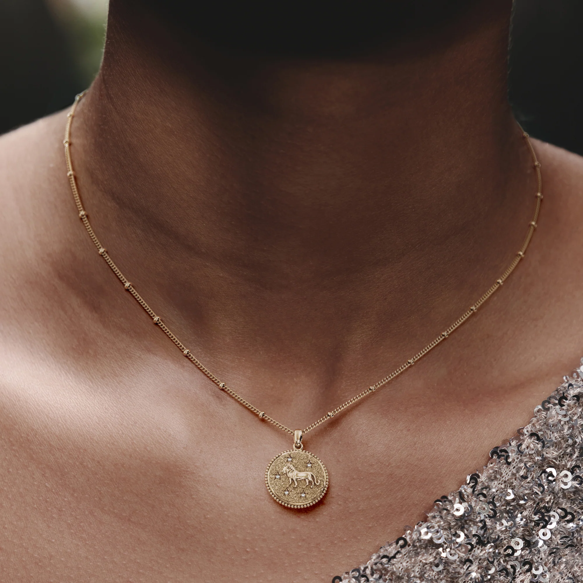 Zodiac Leo Necklace Medallion Lab Grown 0.02ct in 18K Gold Vermeil - Image 2