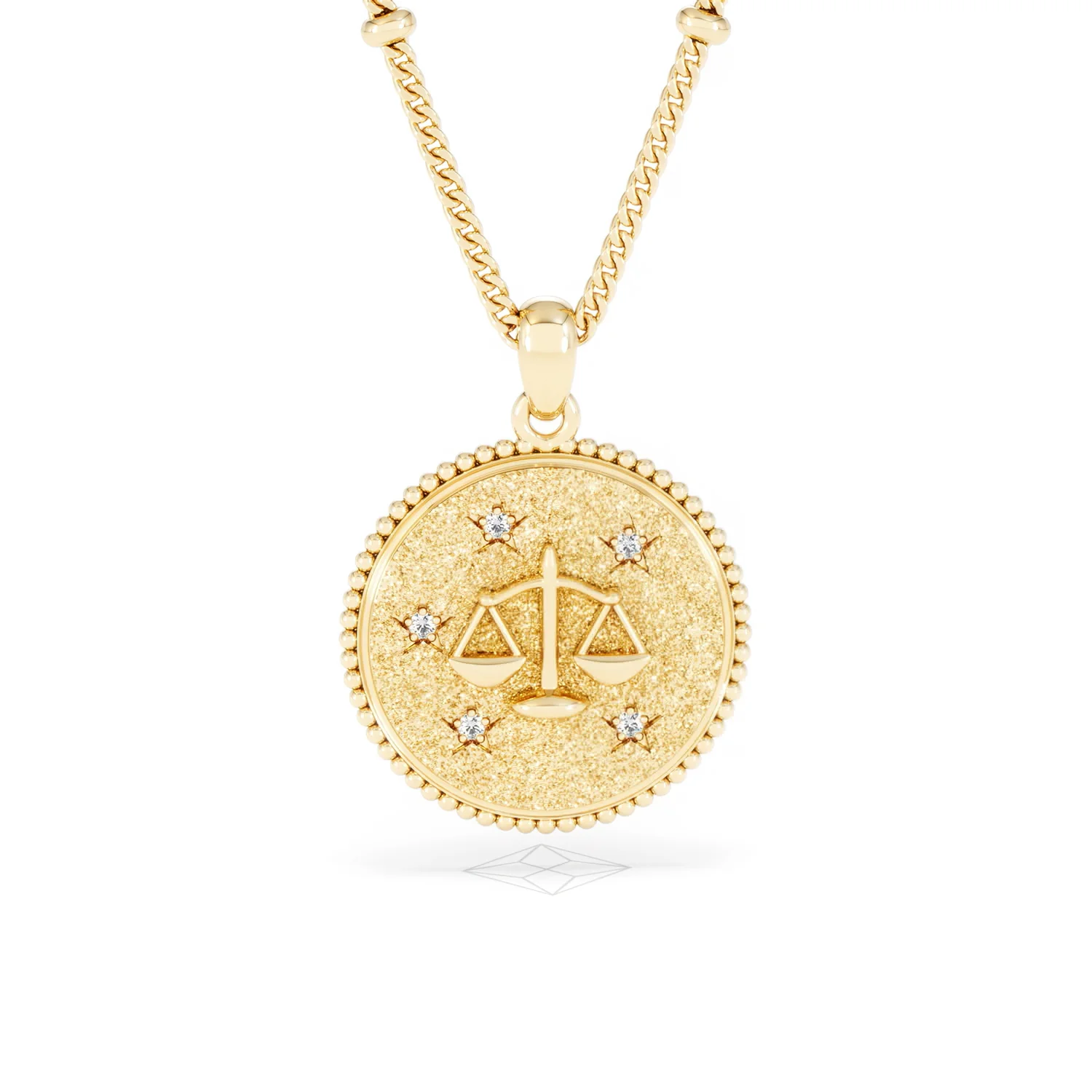 Zodiac Libra Necklace Medallion Lab Grown 0.02ct in 18K Gold Vermeil - Image 10