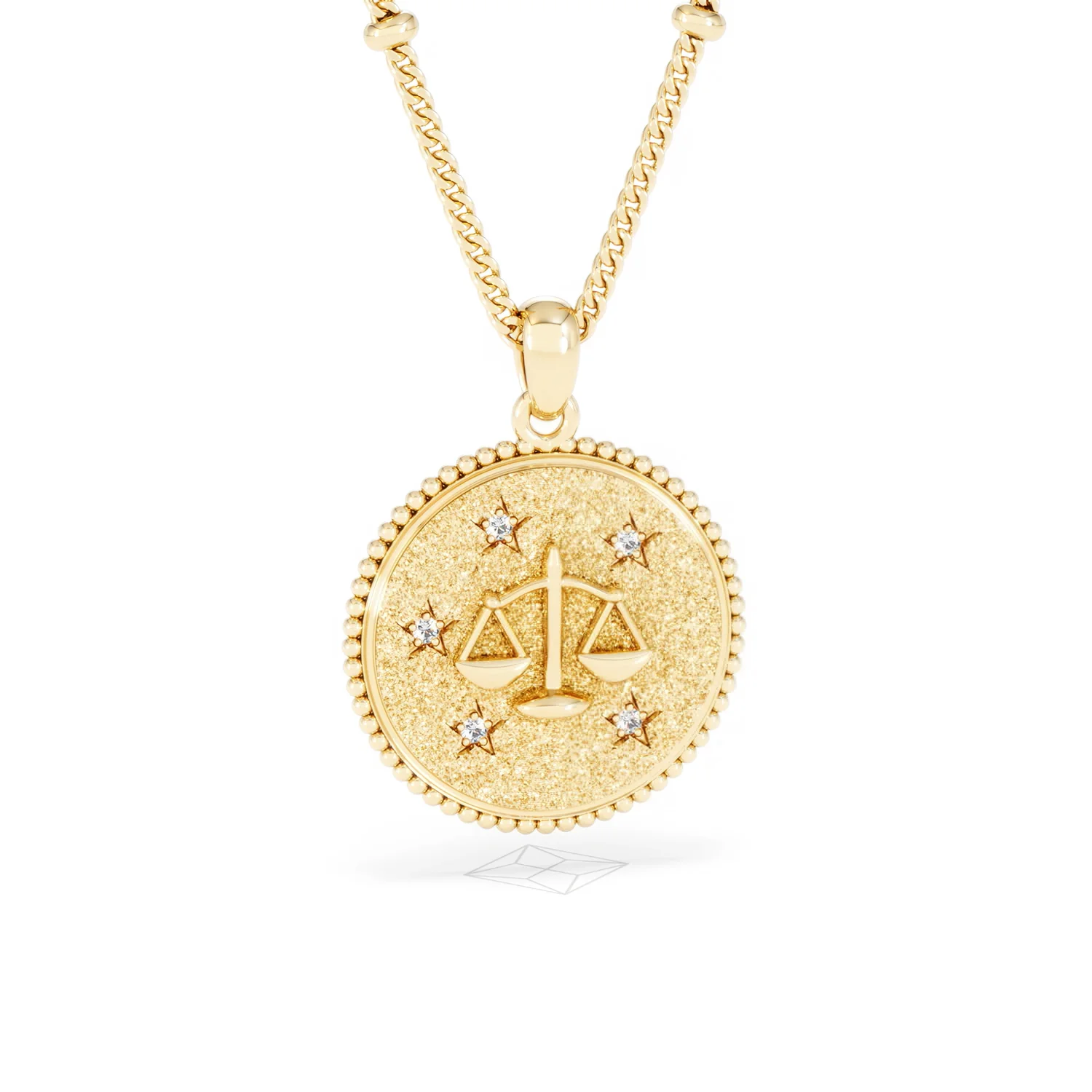 Zodiac Libra Necklace Medallion Lab Grown 0.02ct in 18K Gold Vermeil - Image 12
